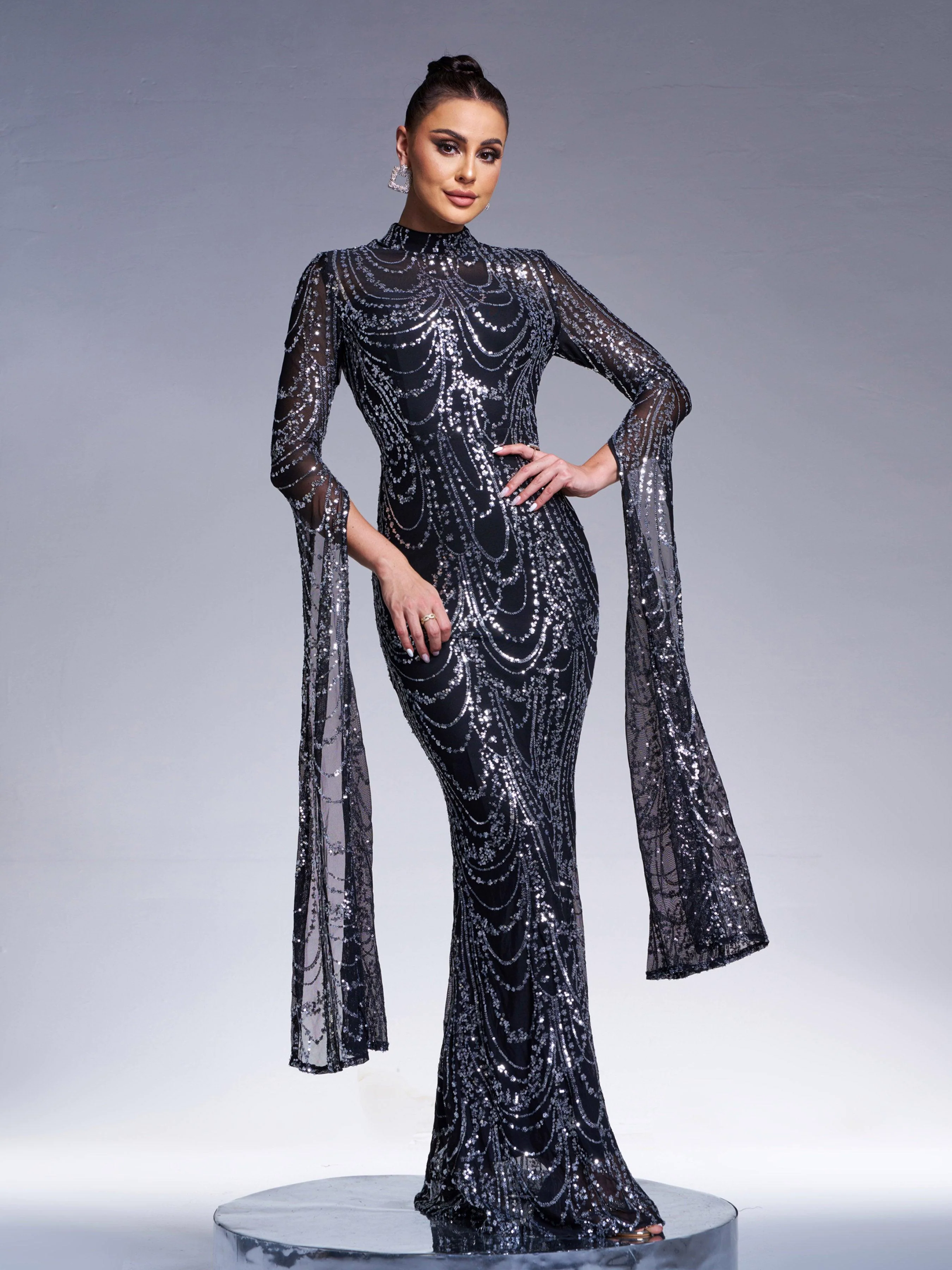 Stand Collar Mermaid Long Sleeve Evening Dress RA60055 Stand Collar Mermaid Long Sleeve Evening Dress RA60055