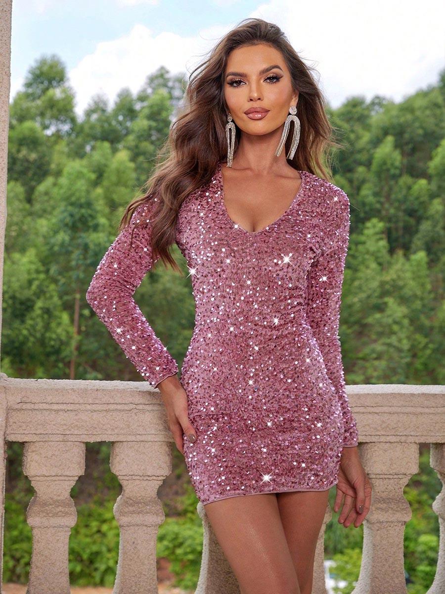 Sequin Long Sleeve V-neck Mini Party Dress MCC1213 Sequin Long Sleeve V-neck Mini Party Dress MCC1213