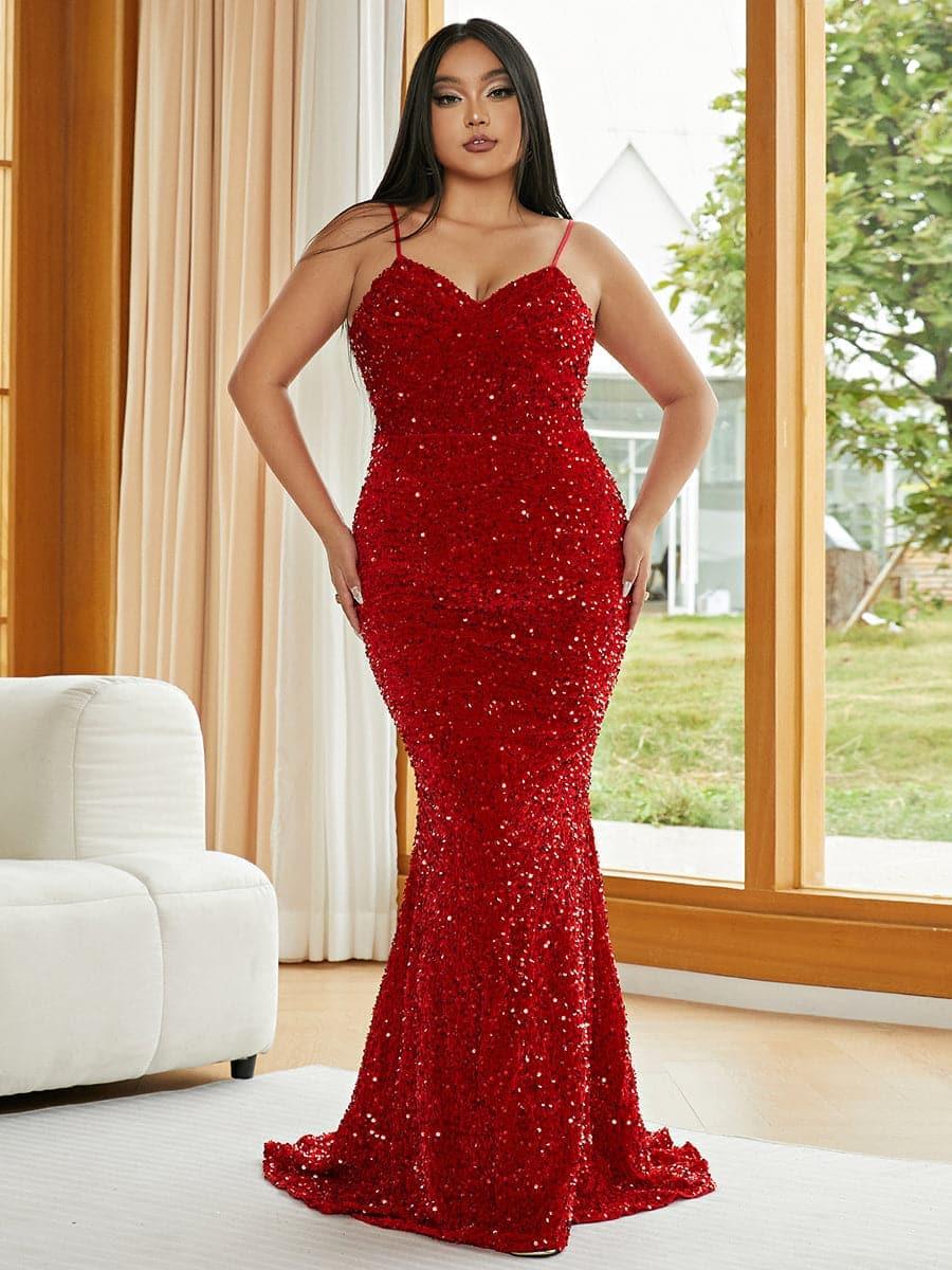 Plus Spaghetti Sequin Evening Dress PXJ1646 Plus Spaghetti Sequin Evening Dress PXJ1646