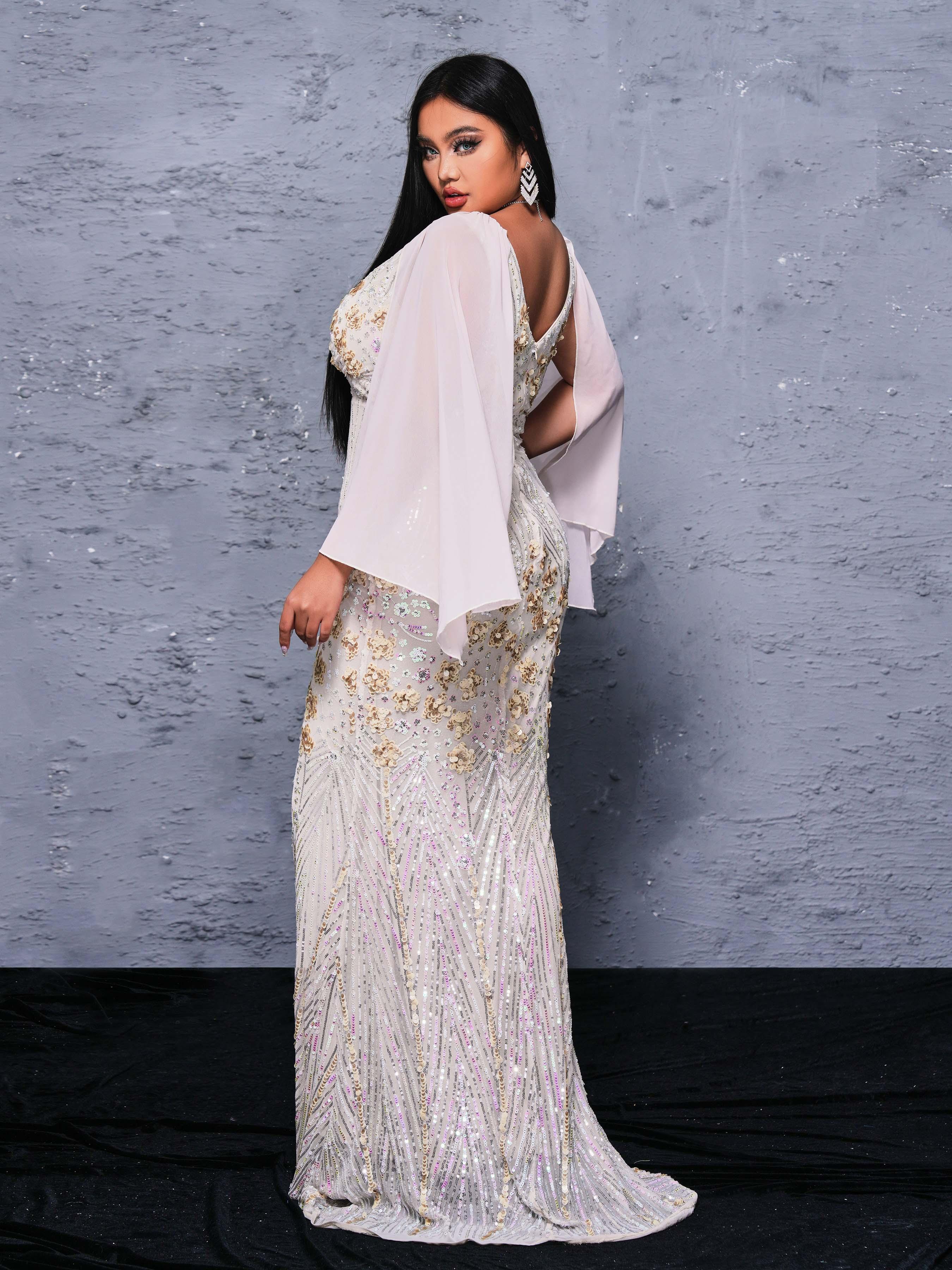 Plus V-neck Floral Sequin Mermaid Dress PRX70154 Plus V-neck Floral Sequin Mermaid Dress PRX70154