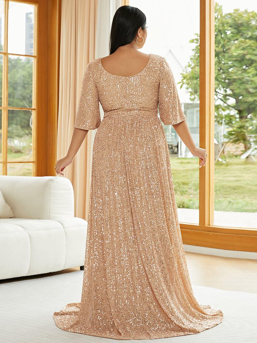 Plus V Neck Sequin Apricot Evening Dress PXJ2647 Plus V Neck Sequin Apricot Evening Dress PXJ2647