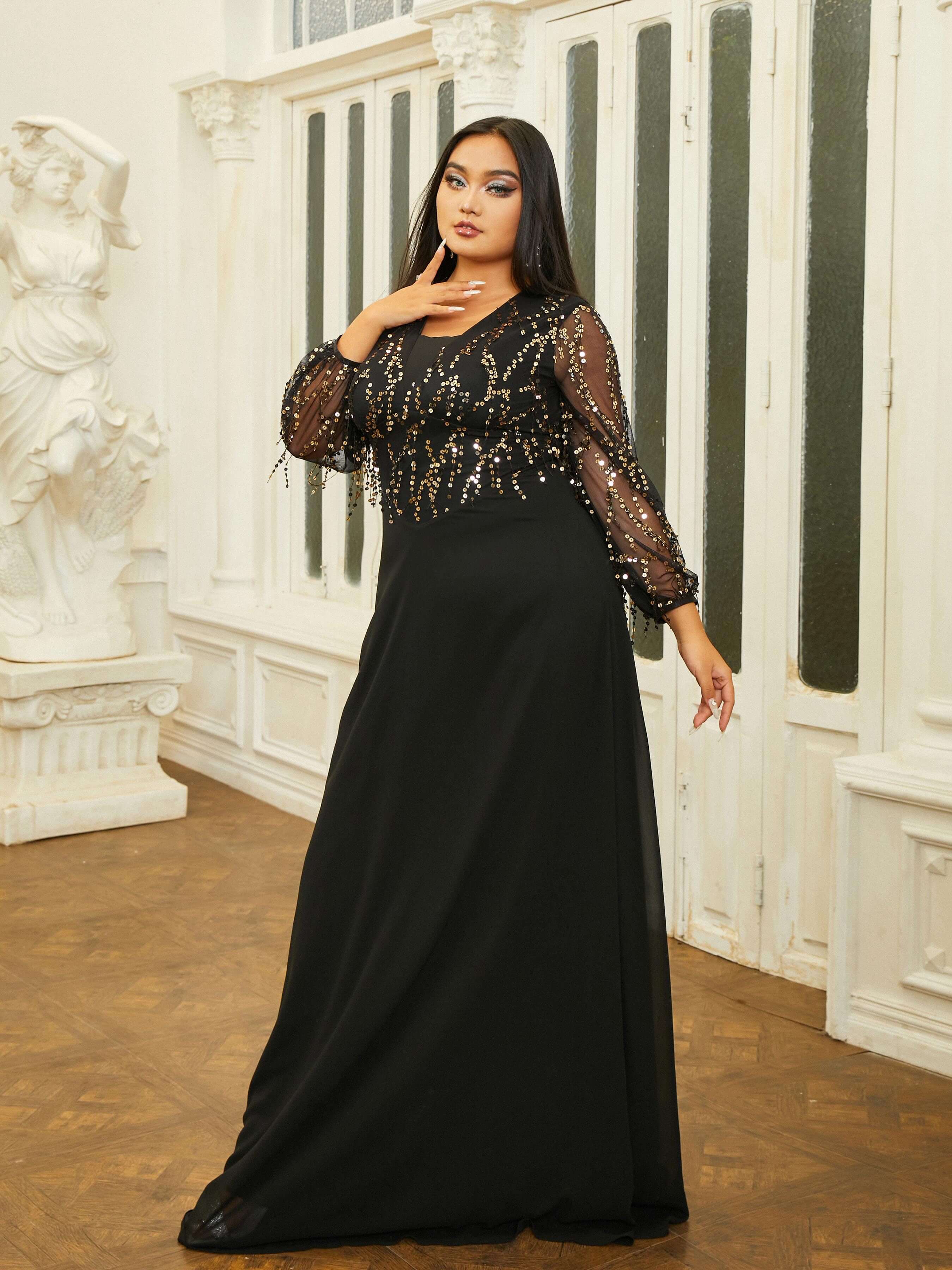 Plus Size Panel V-neck A-line Prom Dress PRM20910 Plus Size Panel V-neck A-line Prom Dress PRM20910