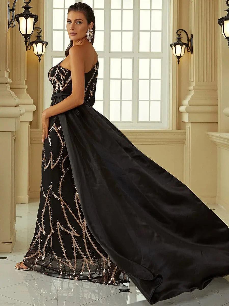 One Shoulder Cloak Sequin Prom Dress XH2172 One Shoulder Cloak Sequin Prom Dress XH2172