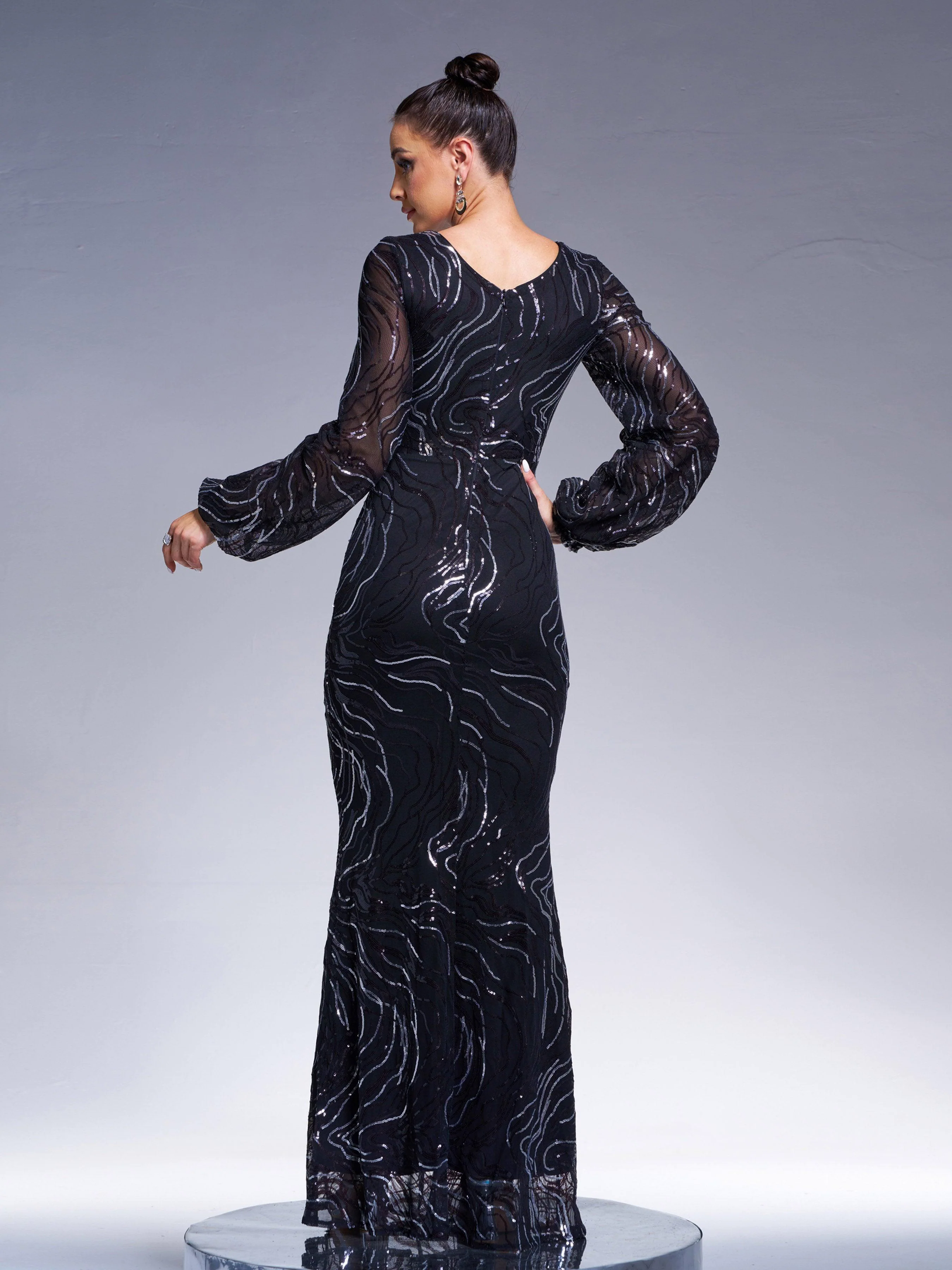 Long Sleeve Maxi Mermaid Sequin Dress XJ1500 Long Sleeve Maxi Mermaid Sequin Dress XJ1500