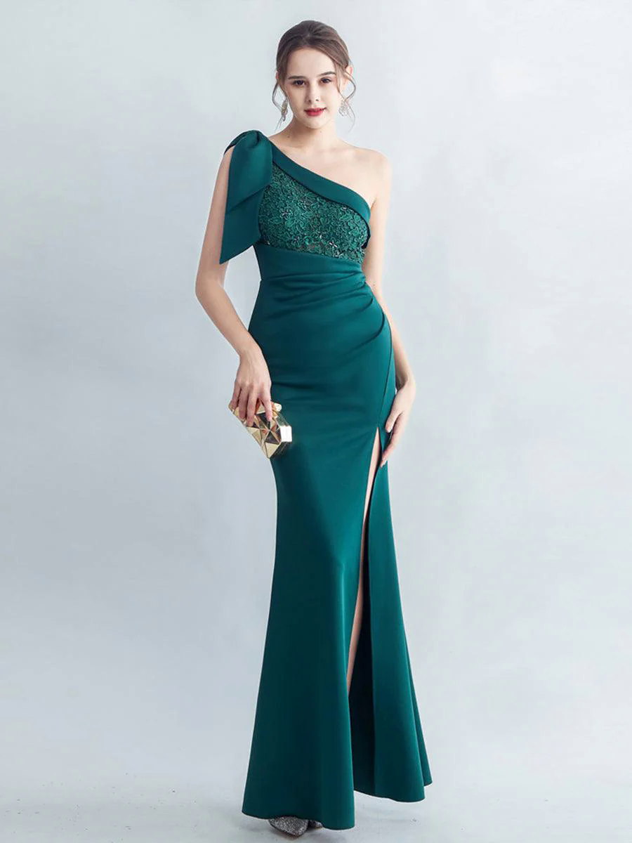 One Shoulder Panel Lace Split Prom Dress MYC2005 One Shoulder Panel Lace Split Prom Dress MYC2005