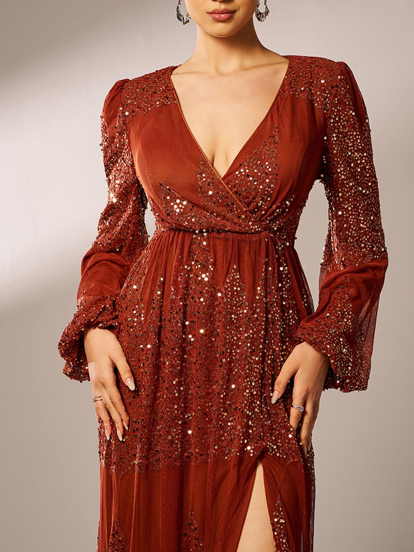 Sexy V-neck Slit Sequin Prom Dress GM00627 Sexy V-neck Slit Sequin Prom Dress GM00627