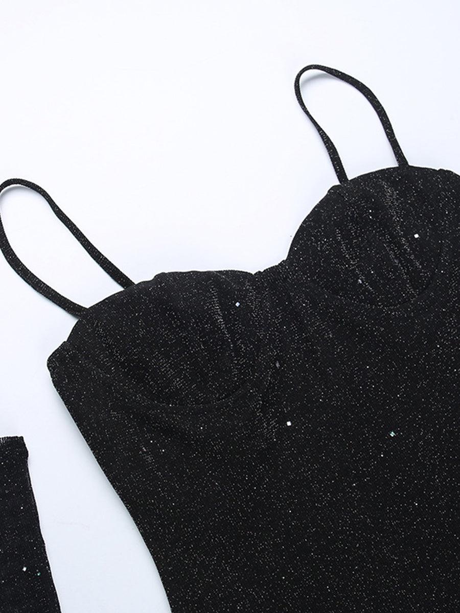 Black Spaghetti Glitter Party Mini Dress MYC1020 Black Spaghetti Glitter Party Mini Dress MYC1020