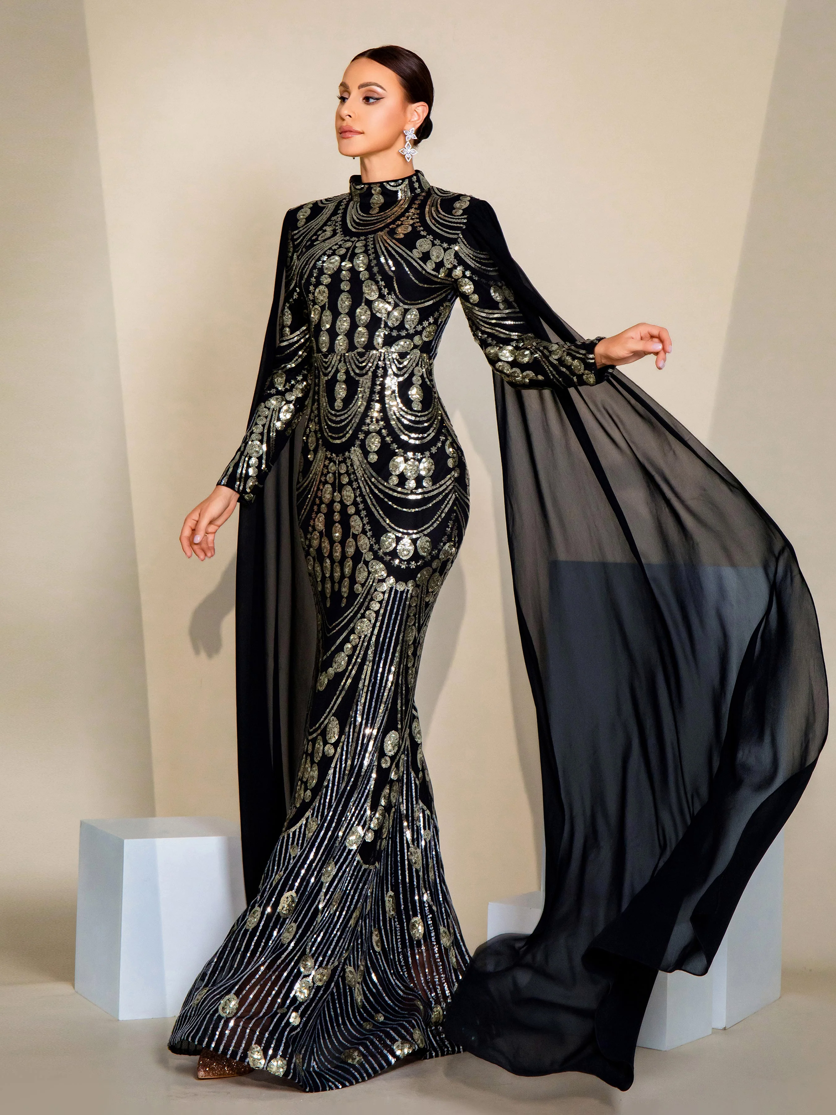 Stand Collar Full Cover Formal Dress MES00614 Stand Collar Full Cover Formal Dress MES00614