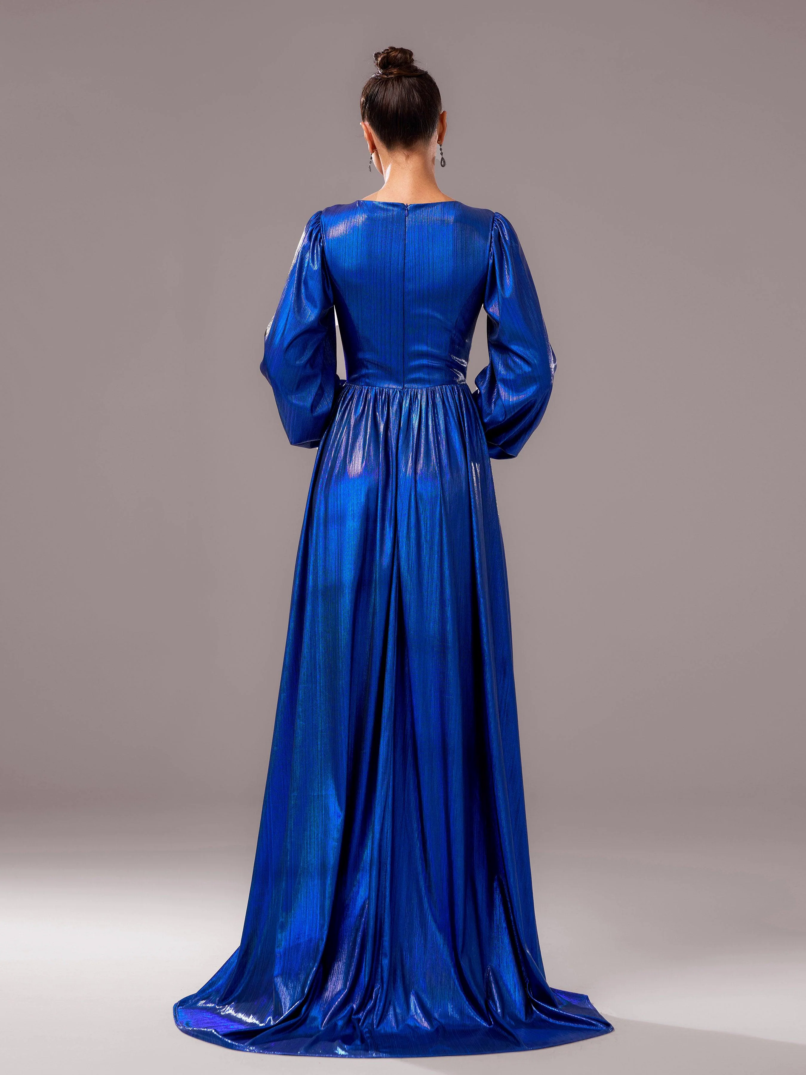 Blue V-neck Long Sleeve A-line Prom Dress DH80273 Blue V-neck Long Sleeve A-line Prom Dress DH80273