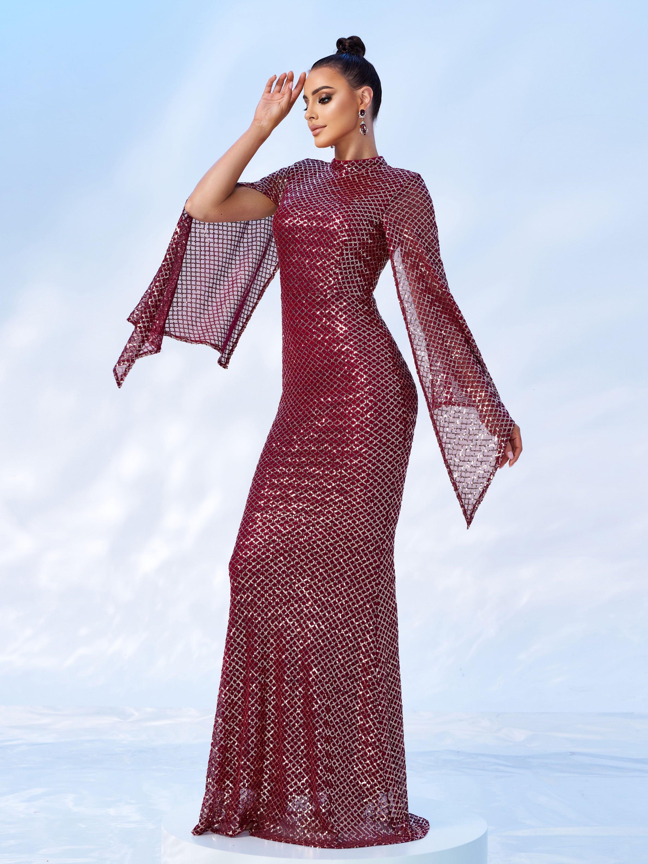Glitter Bell Sleeve Mermaid Dress XJ1263 Glitter Bell Sleeve Mermaid Dress XJ1263