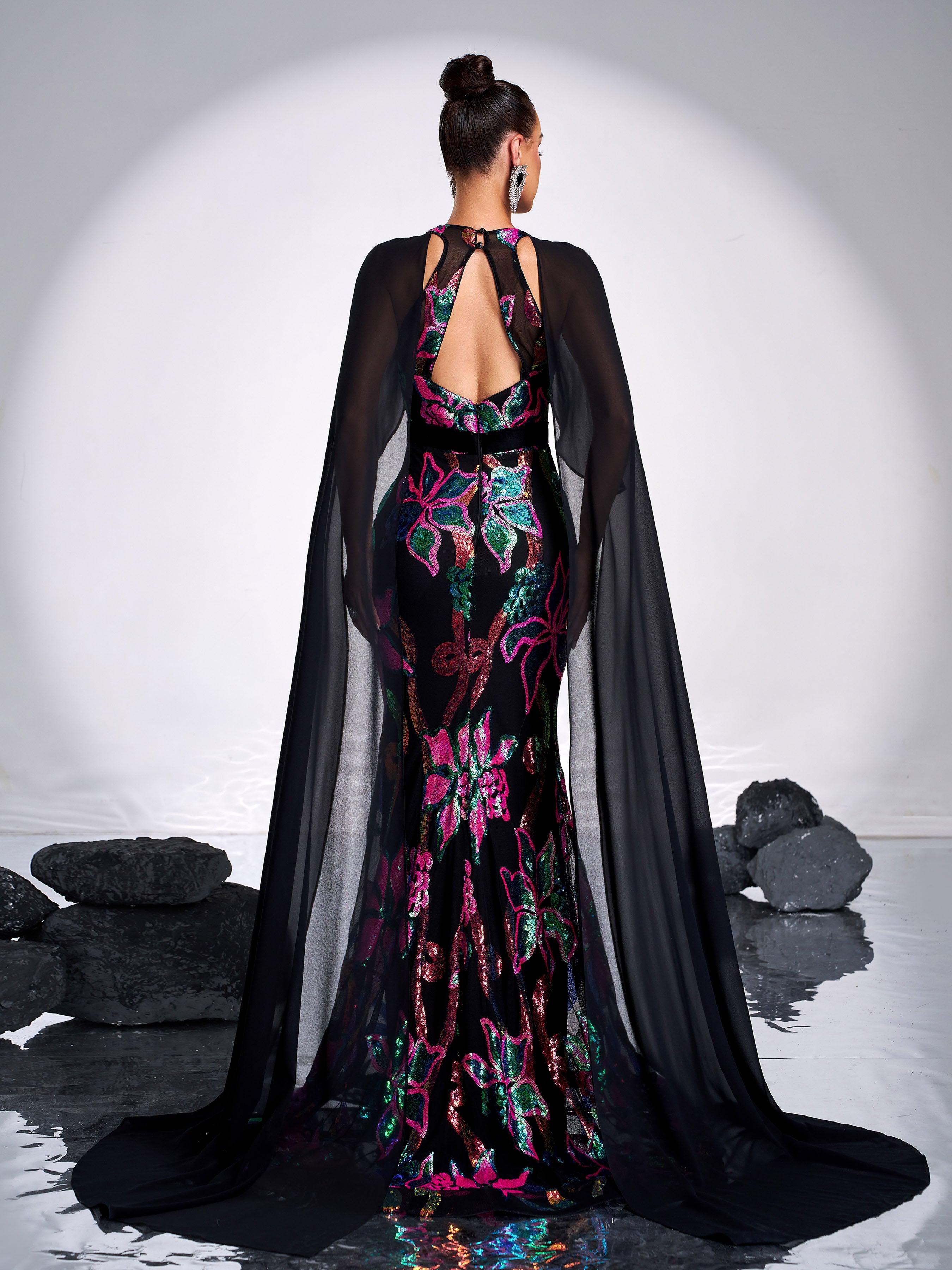 Elegant Round Neck Floral Sequin Mermaid Evening Dress DH80213 Elegant Round Neck Floral Sequin Mermaid Evening Dress DH80213