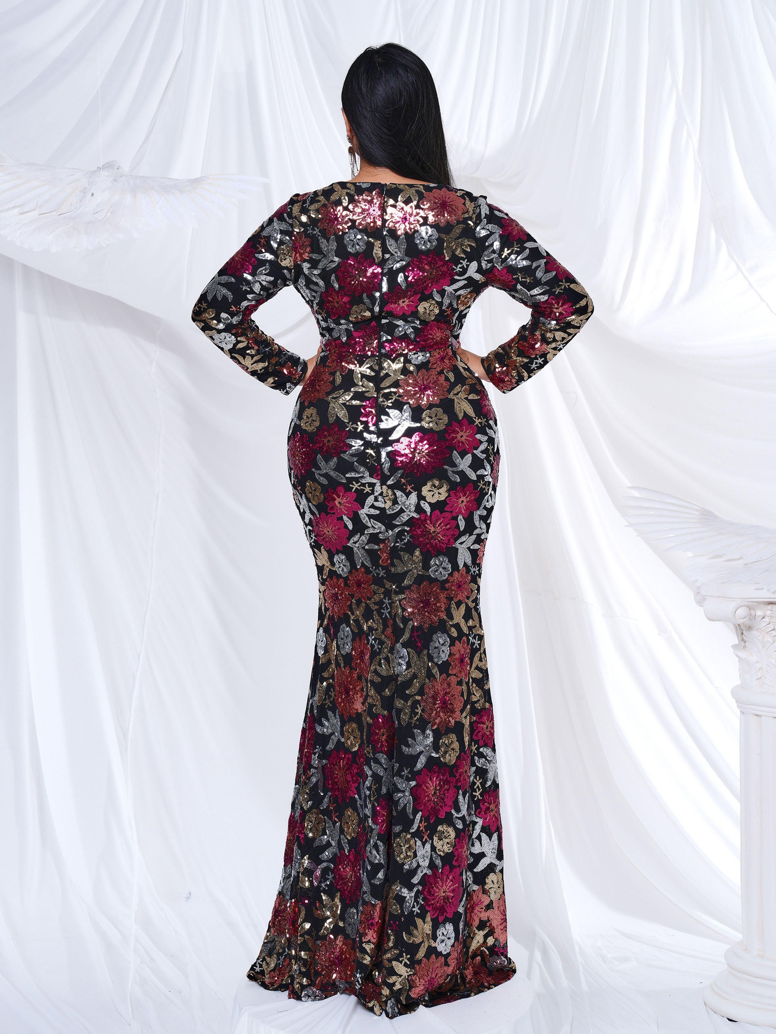 Crew Neck Floral Sequin Dress RJ10987 Crew Neck Floral Sequin Dress RJ10987