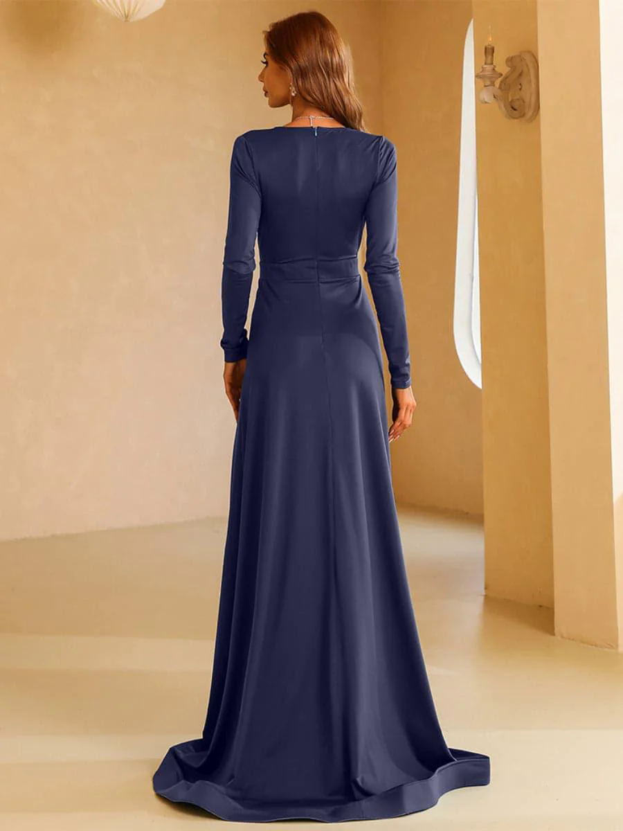 V-neck Long Sleeve Split Maxi Dress XH1221 V-neck Long Sleeve Split Maxi Dress XH1221
