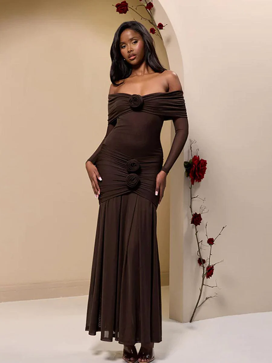 Off Shoulder Floral Flounce Prom Dress MYC2028 Off Shoulder Floral Flounce Prom Dress MYC2028