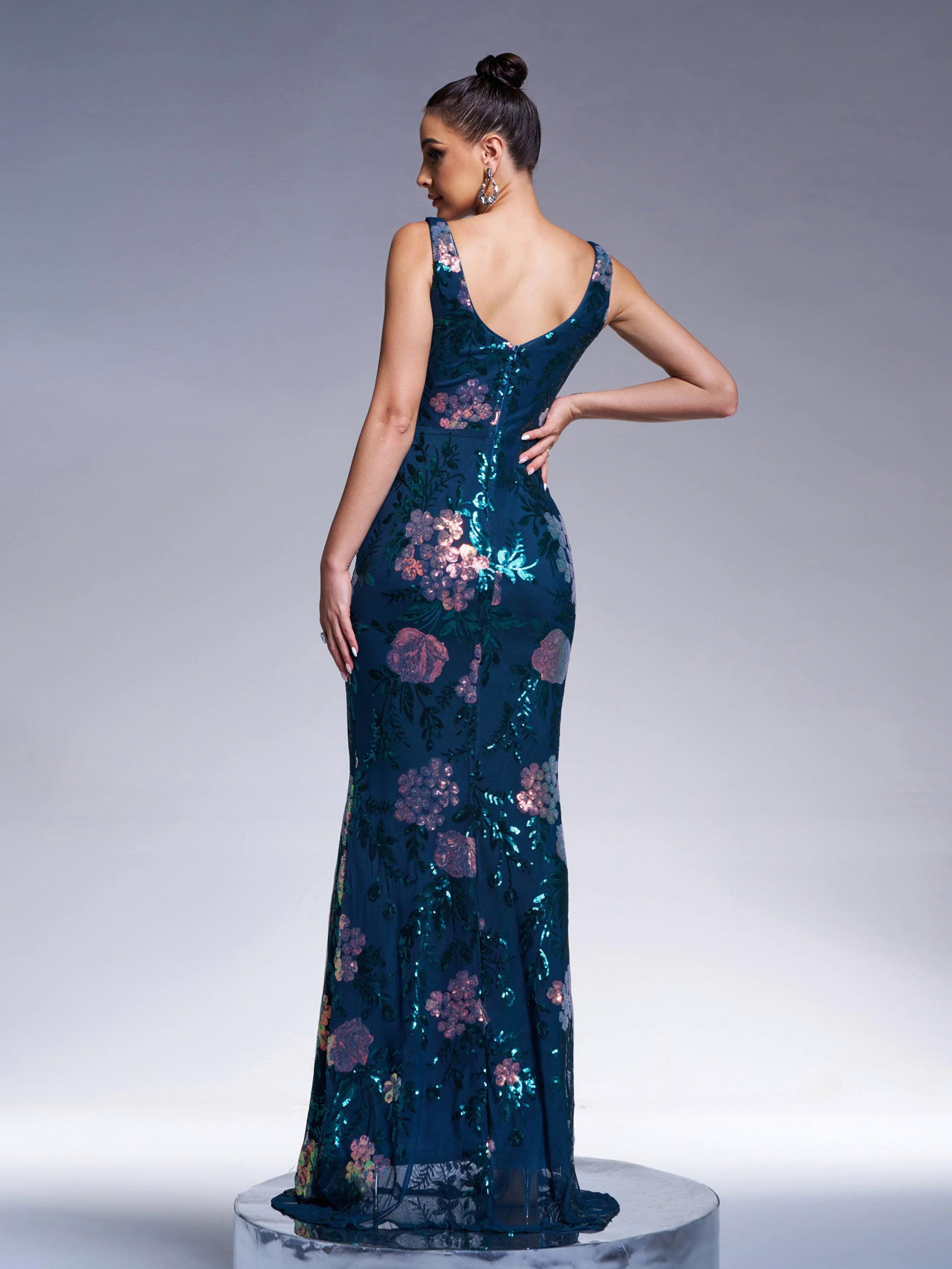 Floral Sleeveless Sequin Evening Dress XJ1986 Floral Sleeveless Sequin Evening Dress XJ1986