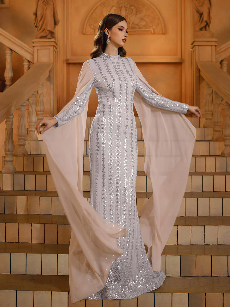Stand Collar Leaf Sequin Arabian Dress MES00626 Stand Collar Leaf Sequin Arabian Dress MES00626