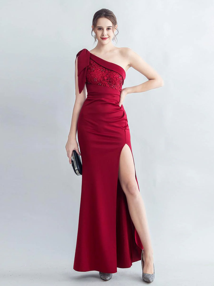 One Shoulder Panel Lace Split Prom Dress MYC2005 One Shoulder Panel Lace Split Prom Dress MYC2005