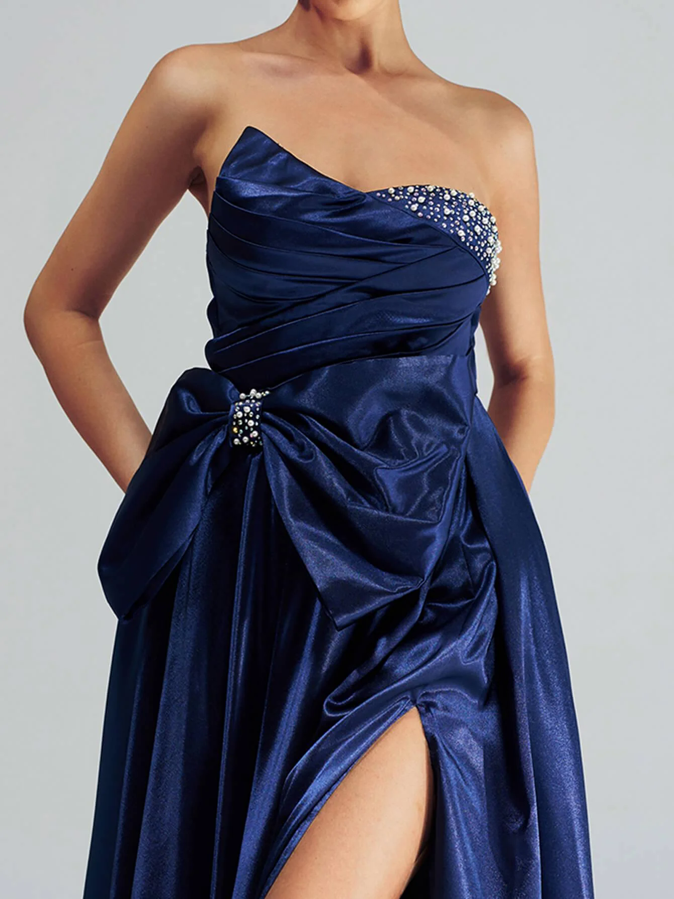 Bowknot Ruched Beaded Evening Dress GZ60067 Bowknot Ruched Beaded Evening Dress GZ60067