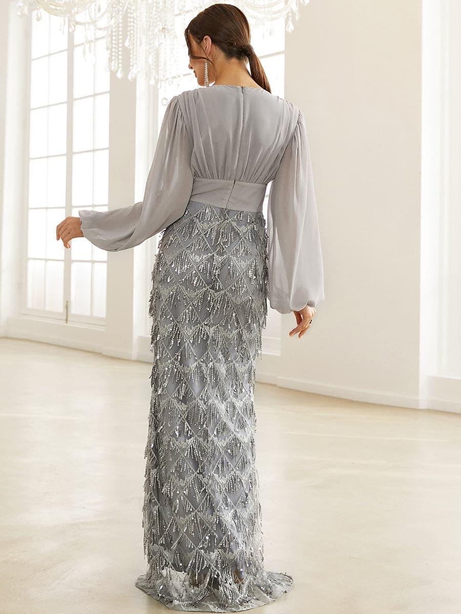 Lantern Sleeve Fringed Prom Dress XJ911 Lantern Sleeve Fringed Prom Dress XJ911