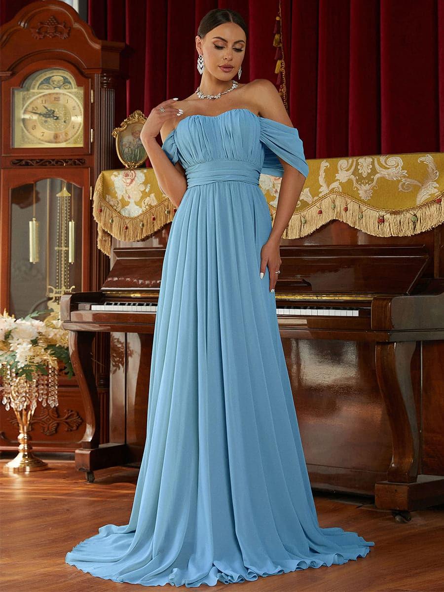 Off Shoulder Ruched Evening Dress RJ10007 Off Shoulder Ruched Evening Dress RJ10007