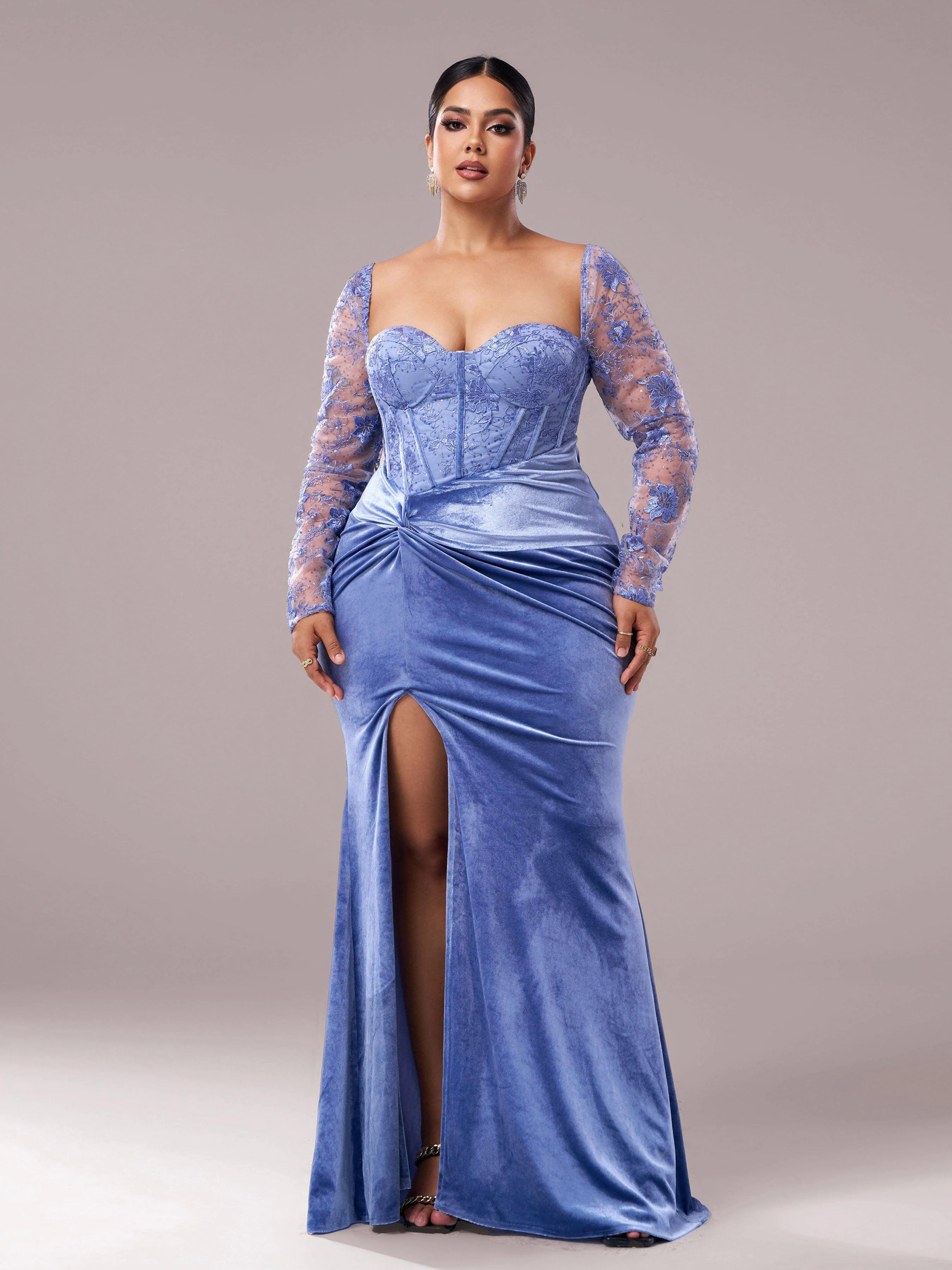 Plus Blue Corset Embroidered Split Prom Dress PRX70249 Plus Blue Corset Embroidered Split Prom Dress PRX70249