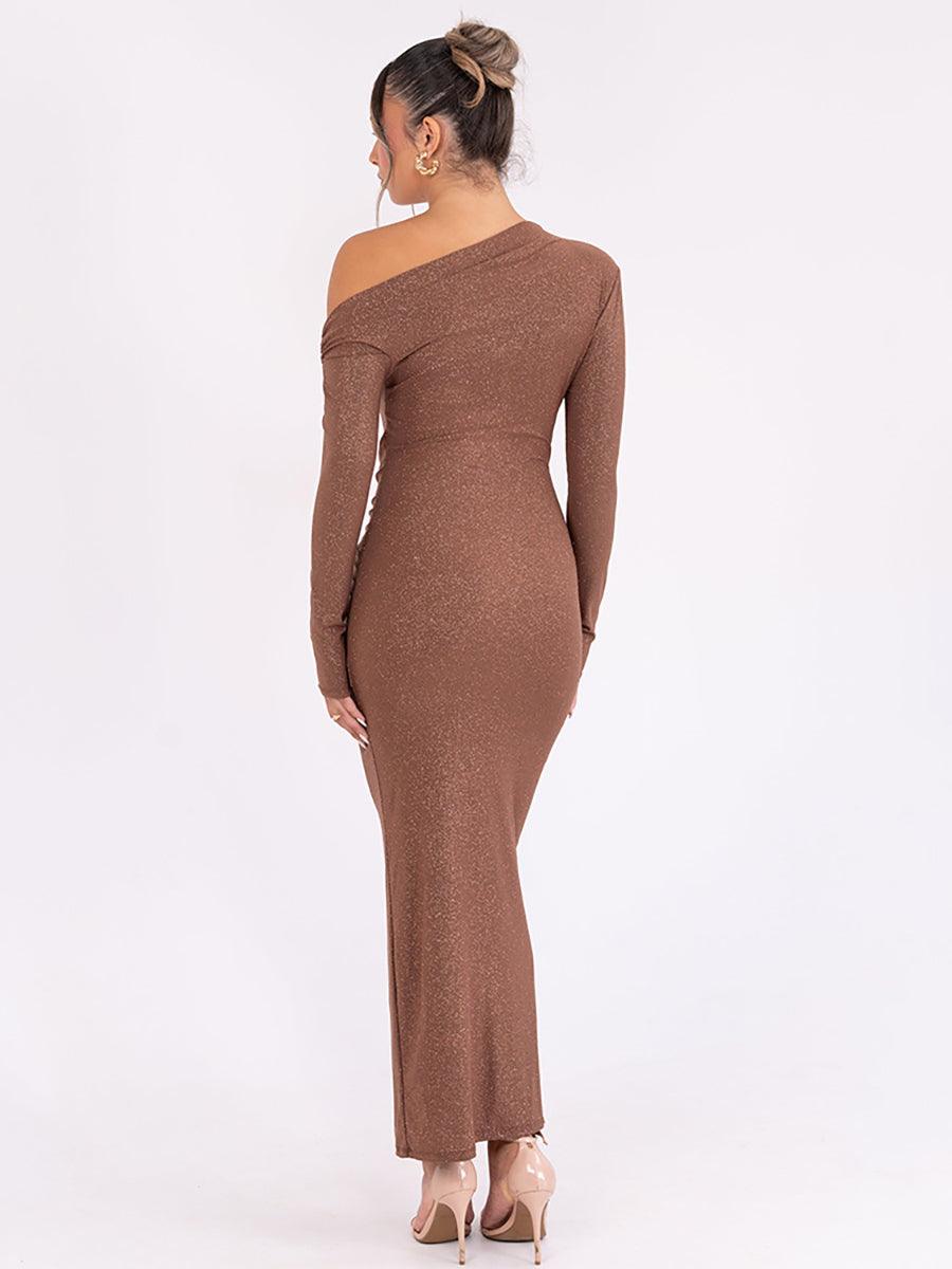 Slash Neck Solid Ruched Knot Prom Dress MYC2023 Slash Neck Solid Ruched Knot Prom Dress MYC2023