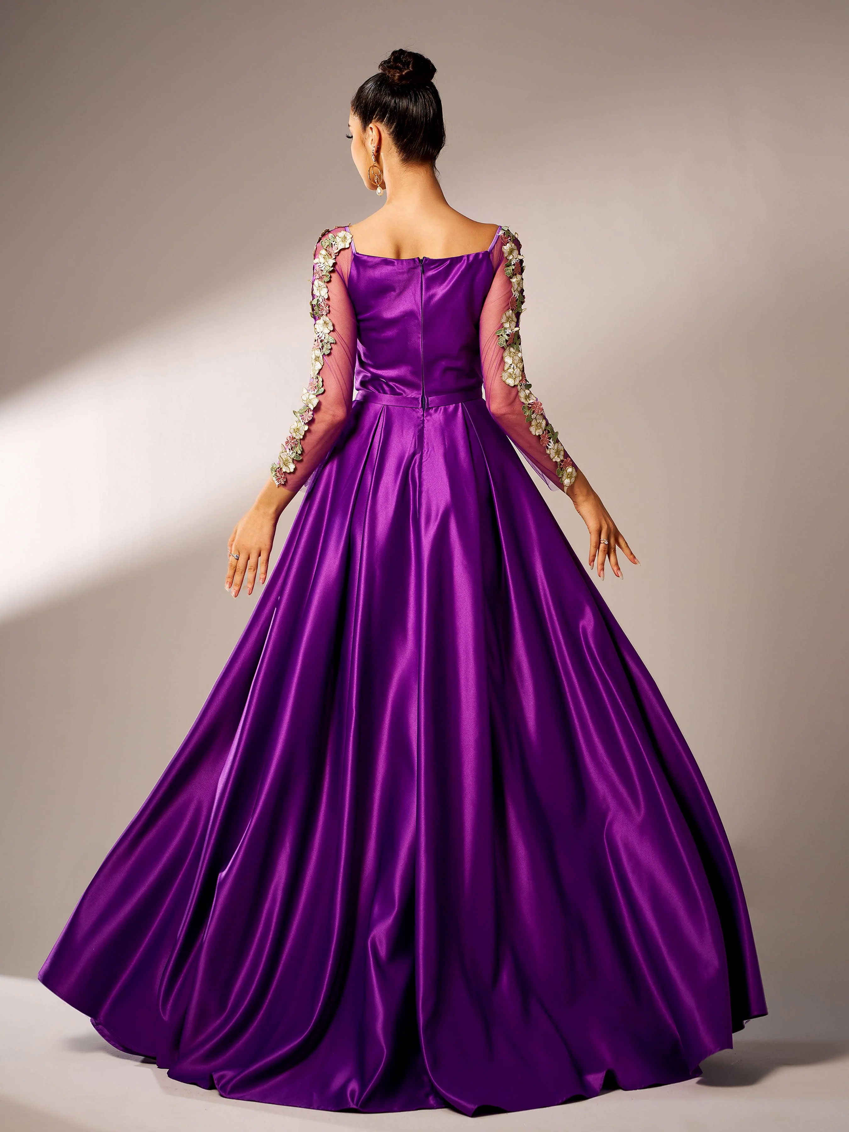 Embroidered Long Sleeve Purple A-line Evening Dress GM90144 Embroidered Long Sleeve Purple A-line Evening Dress GM90144