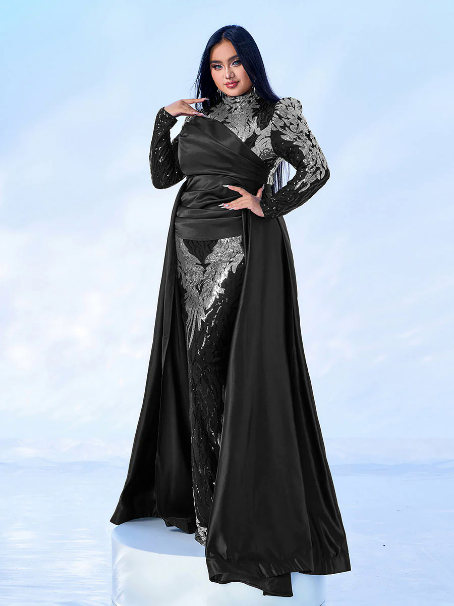 Plus Size Long Sleeve Sequin Prom Dress PMES00579 Plus Size Long Sleeve Sequin Prom Dress PMES00579