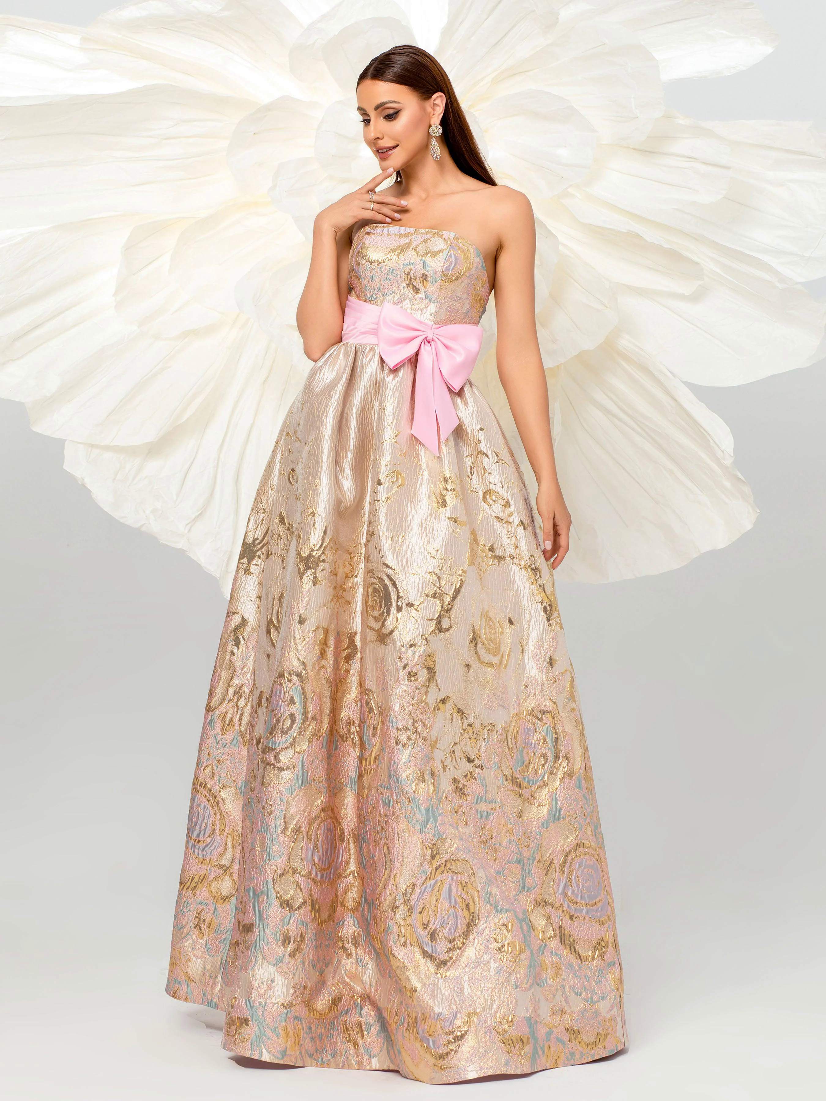 Jacquard Floral Strapless A-line Ball Gown DH80110 Jacquard Floral Strapless A-line Ball Gown DH80110