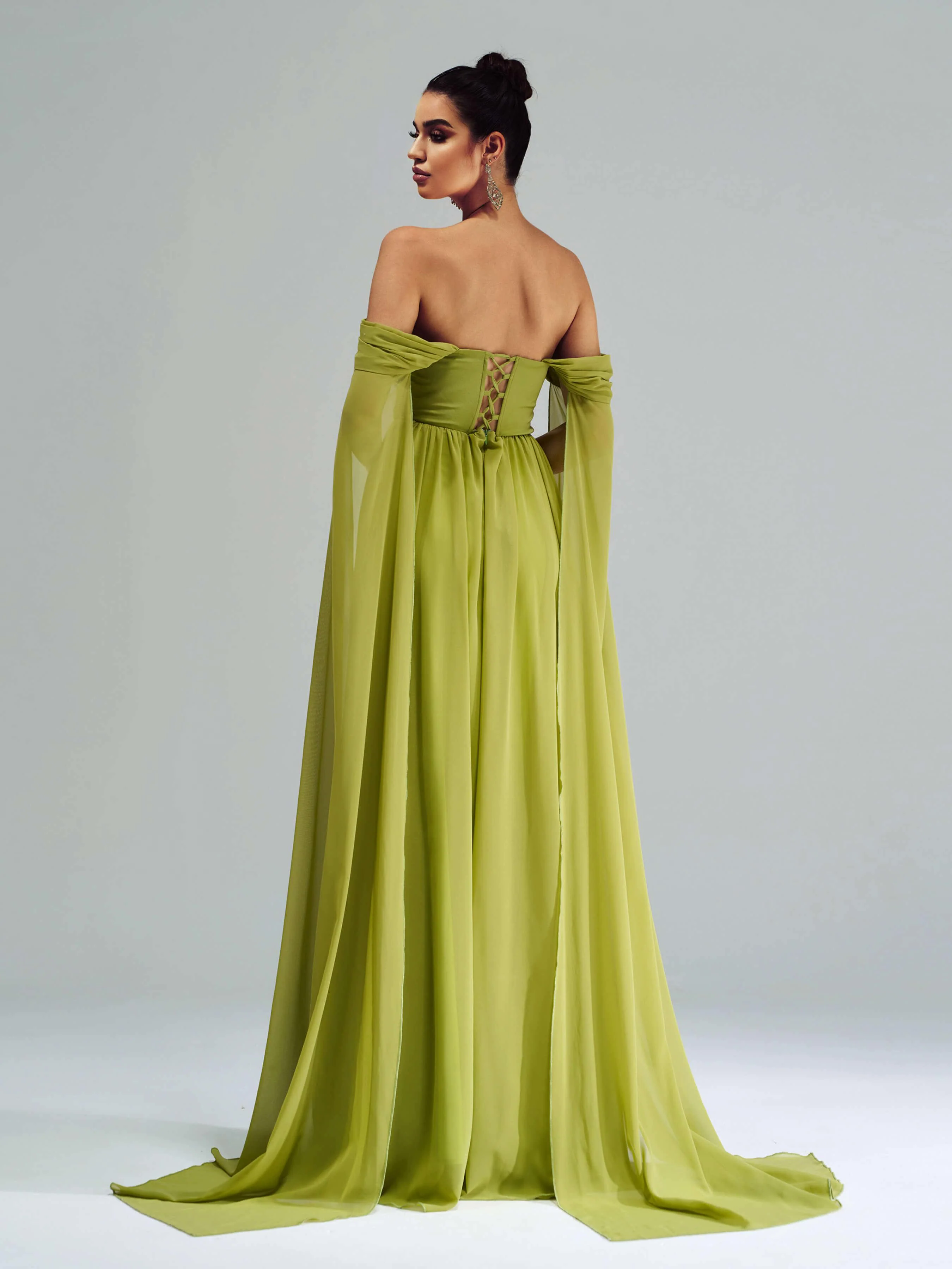 Green Chiffon Rhinestone Off Shoulder Prom Dress RX70147 Green Chiffon Rhinestone Off Shoulder Prom Dress RX70147