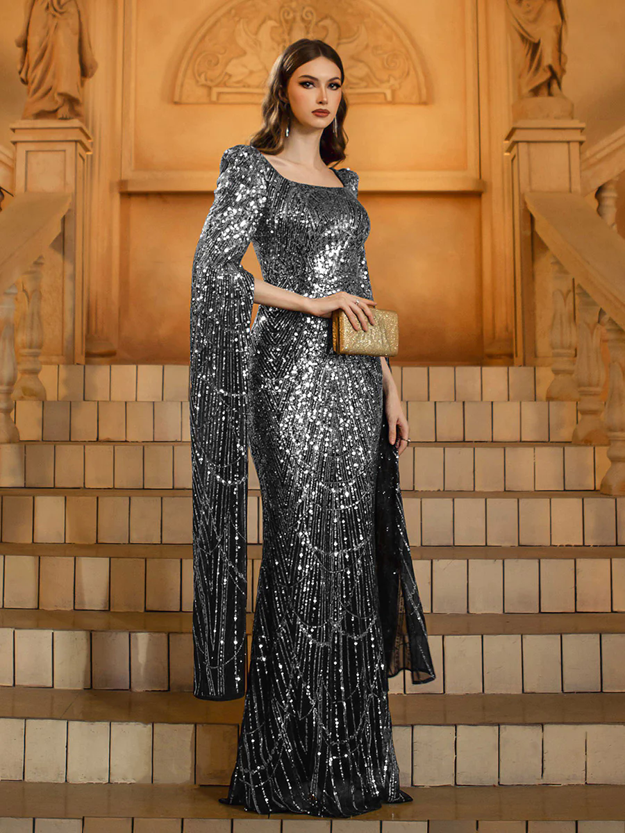 Silver Shimmer High Waist Formal Dress GM00700 Silver Shimmer High Waist Formal Dress GM00700