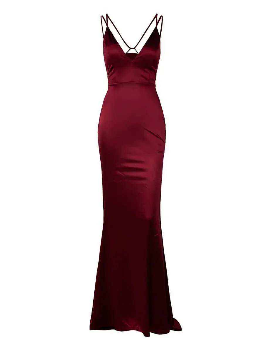 Lace Up Mermaid Satin Dress M01077 Lace Up Mermaid Satin Dress M01077