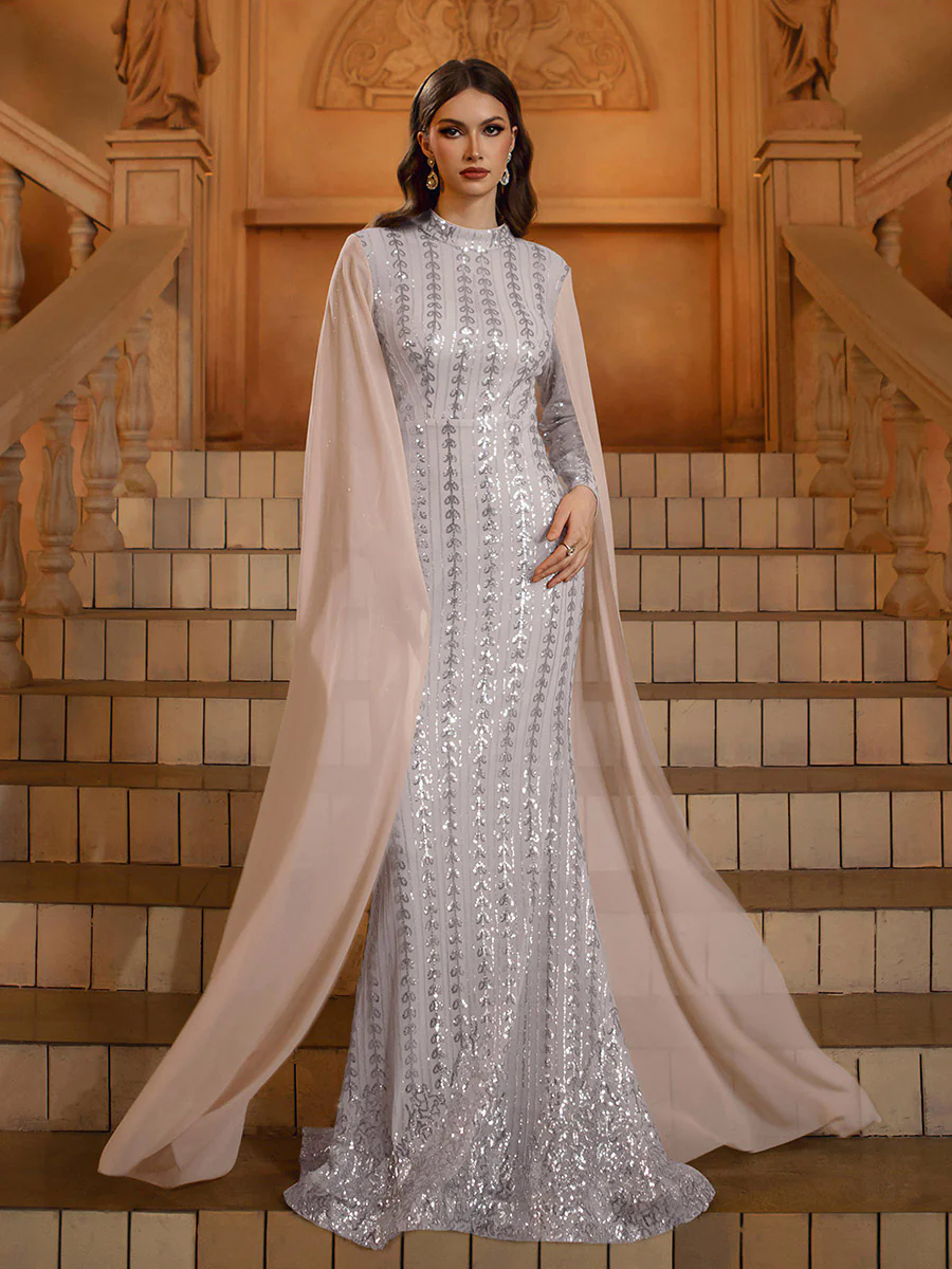 Stand Collar Leaf Sequin Arabian Dress MES00626 Stand Collar Leaf Sequin Arabian Dress MES00626