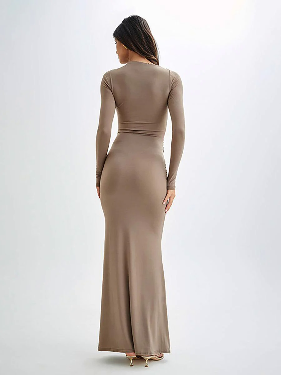Crew Neck Solid Long Sleeve Corss Prom Dress MYC2018 Crew Neck Solid Long Sleeve Corss Prom Dress MYC2018