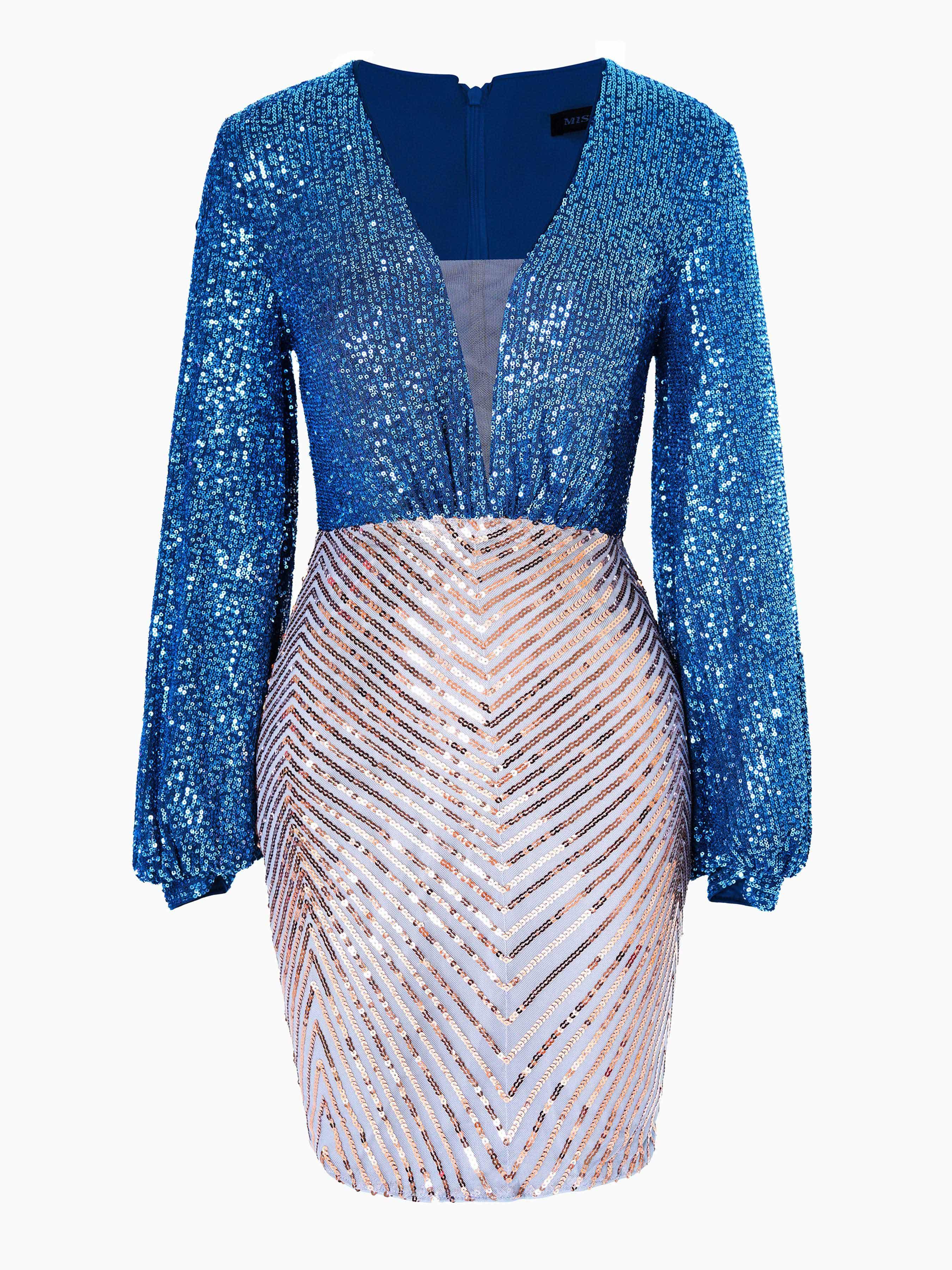 Deep V-Neck Sequin Blue Mini Dress RM20959 Deep V-Neck Sequin Blue Mini Dress RM20959