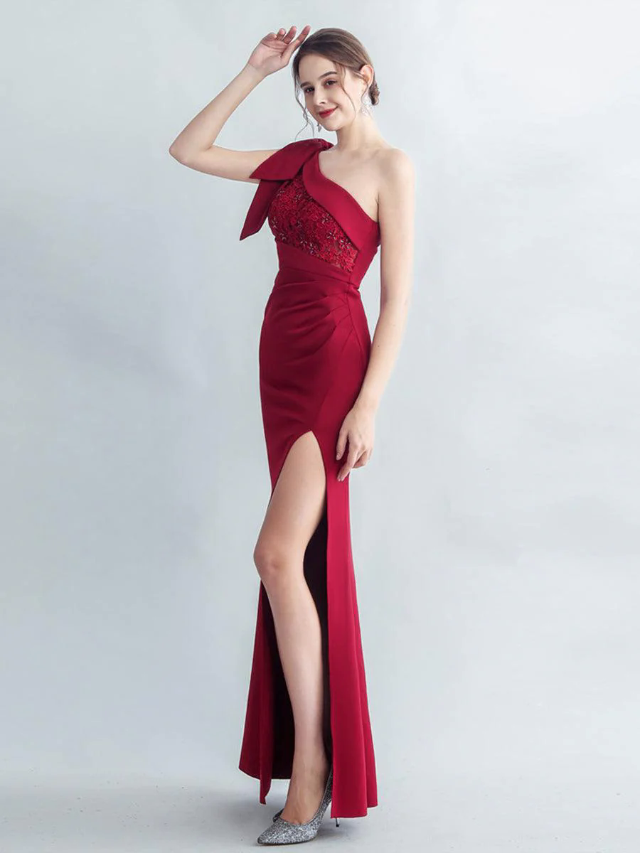 One Shoulder Panel Lace Split Prom Dress MYC2005 One Shoulder Panel Lace Split Prom Dress MYC2005