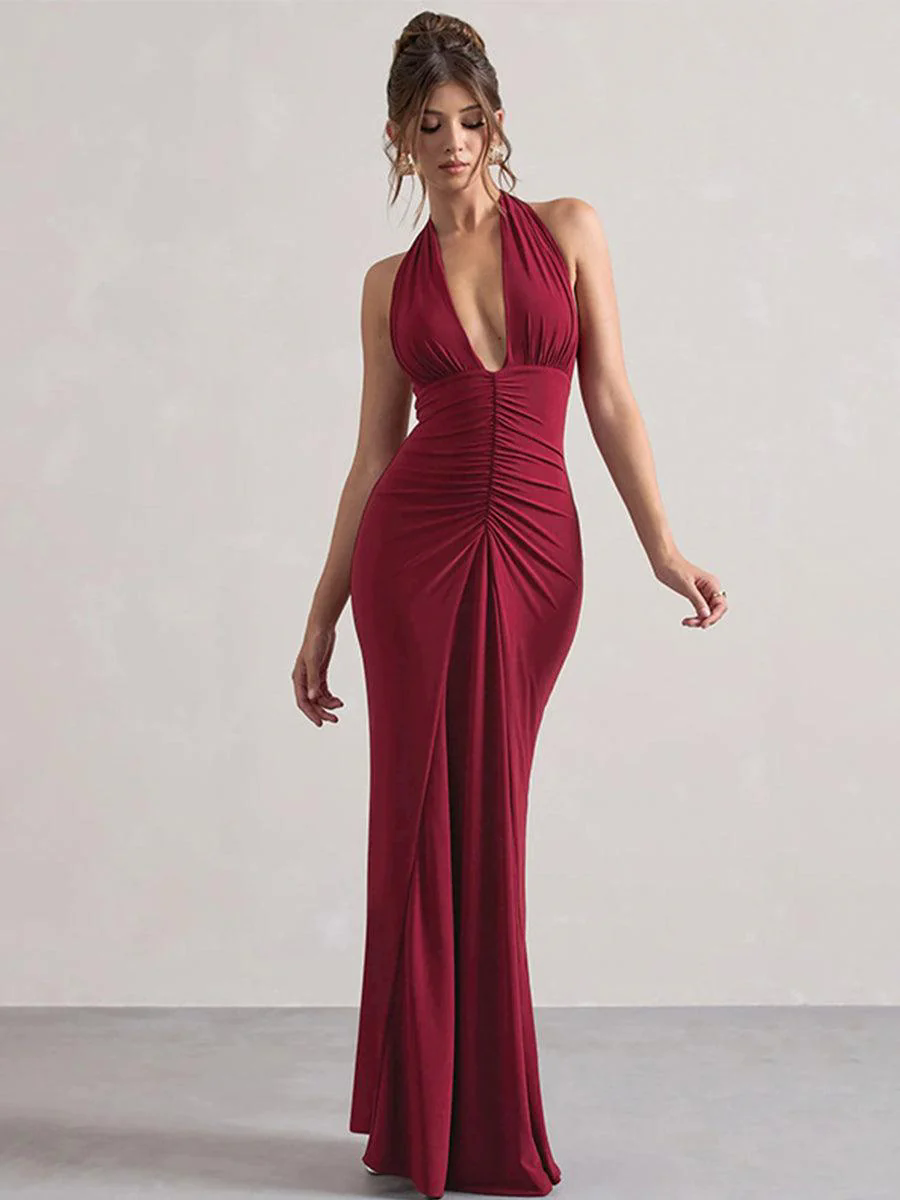 Halter Ruched Backless Formal Dress MYT1003 Halter Ruched Backless Formal Dress MYT1003