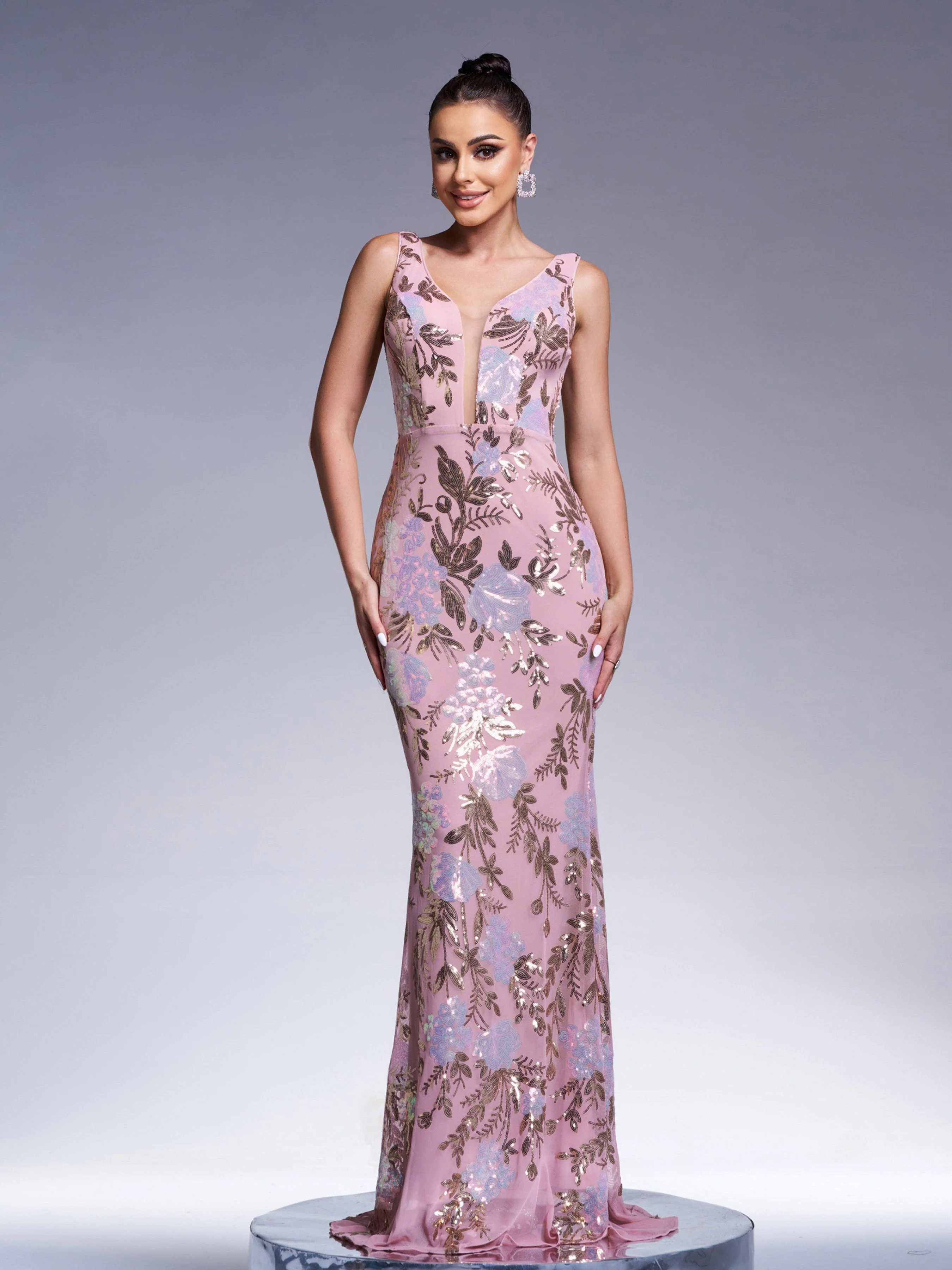 Floral Sleeveless Sequin Evening Dress XJ1986 Floral Sleeveless Sequin Evening Dress XJ1986