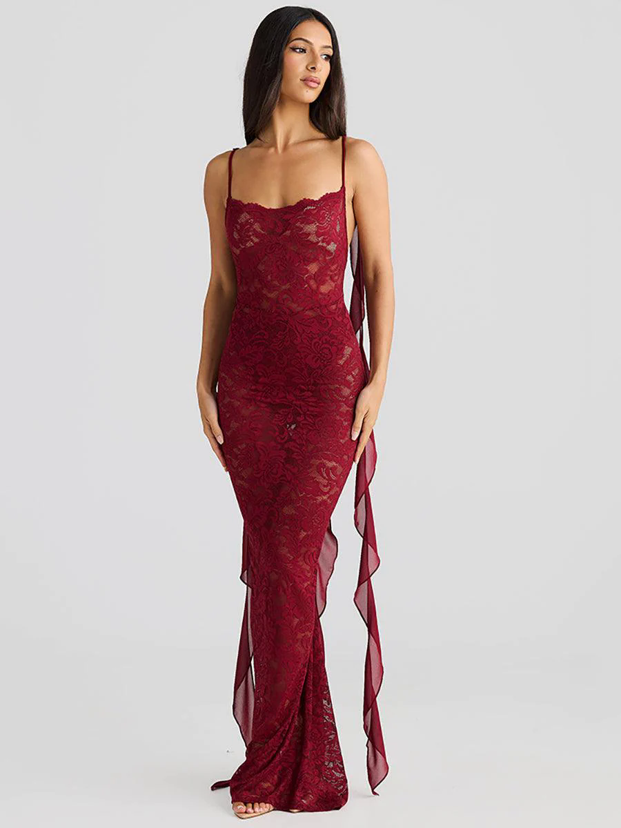 Backless Lace See-through Floral Party Dress MYC2025 Backless Lace See-through Floral Party Dress MYC2025