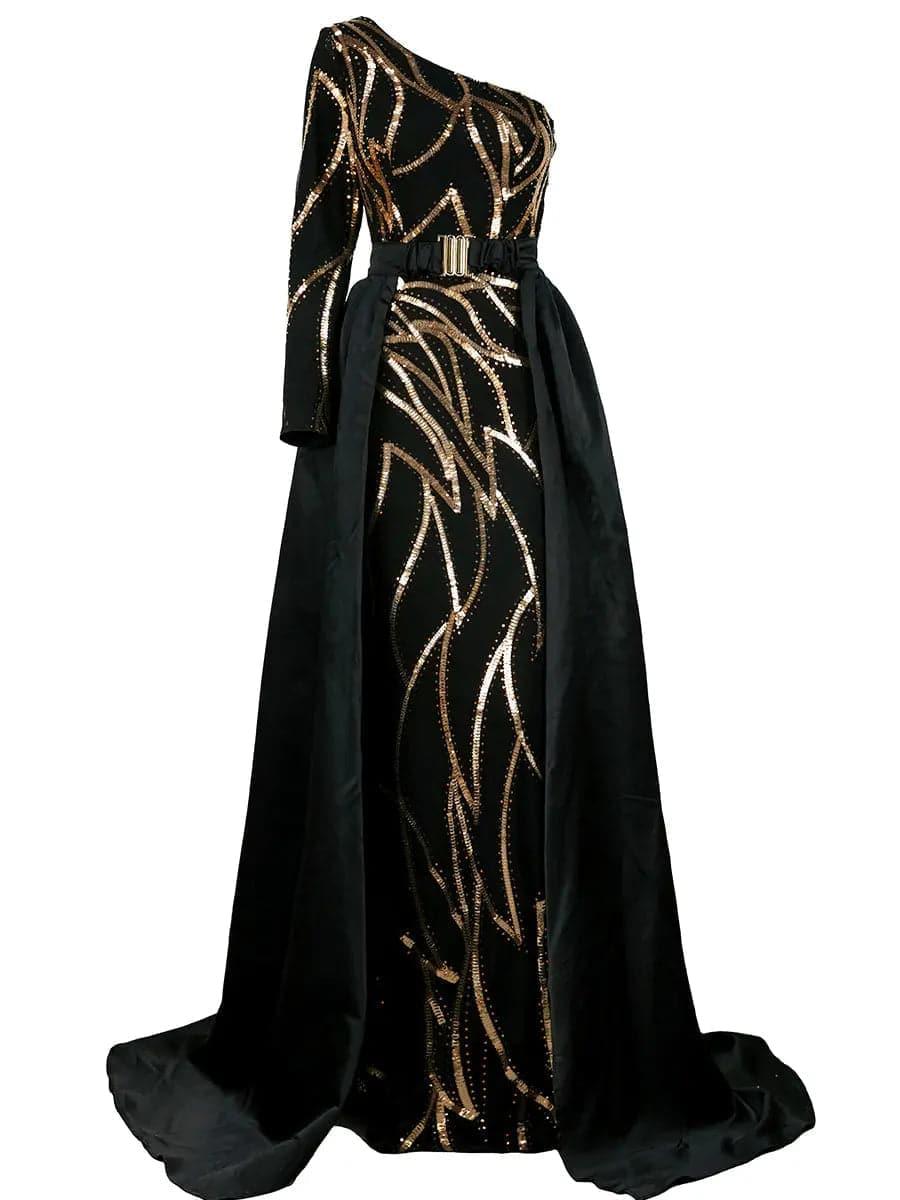 One Shoulder Cloak Sequin Prom Dress XH2172 One Shoulder Cloak Sequin Prom Dress XH2172
