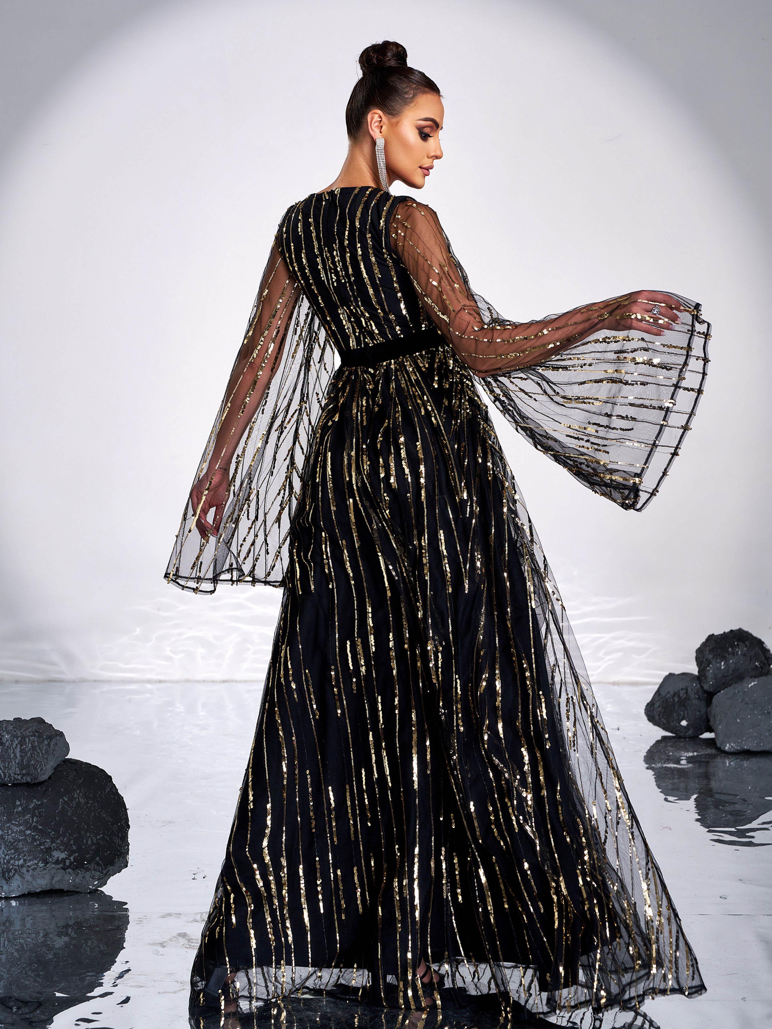 Black Sequined Mesh Prom Dress MES00647 Black Sequined Mesh Prom Dress MES00647