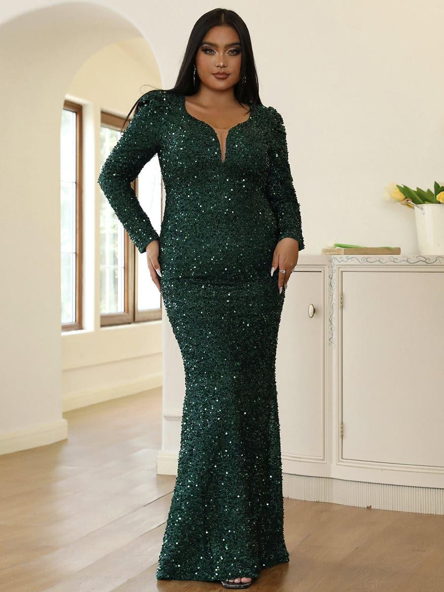 Plus Size Mermaid Sequins Green Dress PXJ1877 Plus Size Mermaid Sequins Green Dress PXJ1877