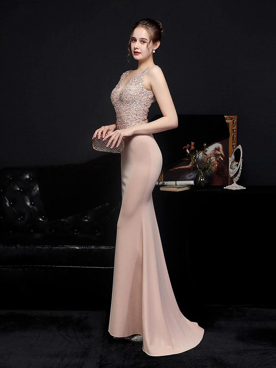 V-neck Sleeveless Embroidered Evening Dress MCW0951 V-neck Sleeveless Embroidered Evening Dress MCW0951