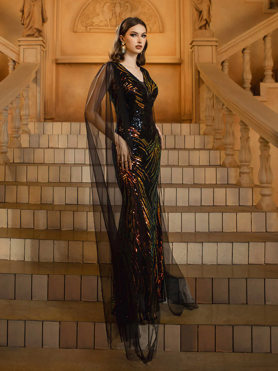 Black Mesh Sleeve Sequin Formal Dress RX70362 Black Mesh Sleeve Sequin Formal Dress RX70362