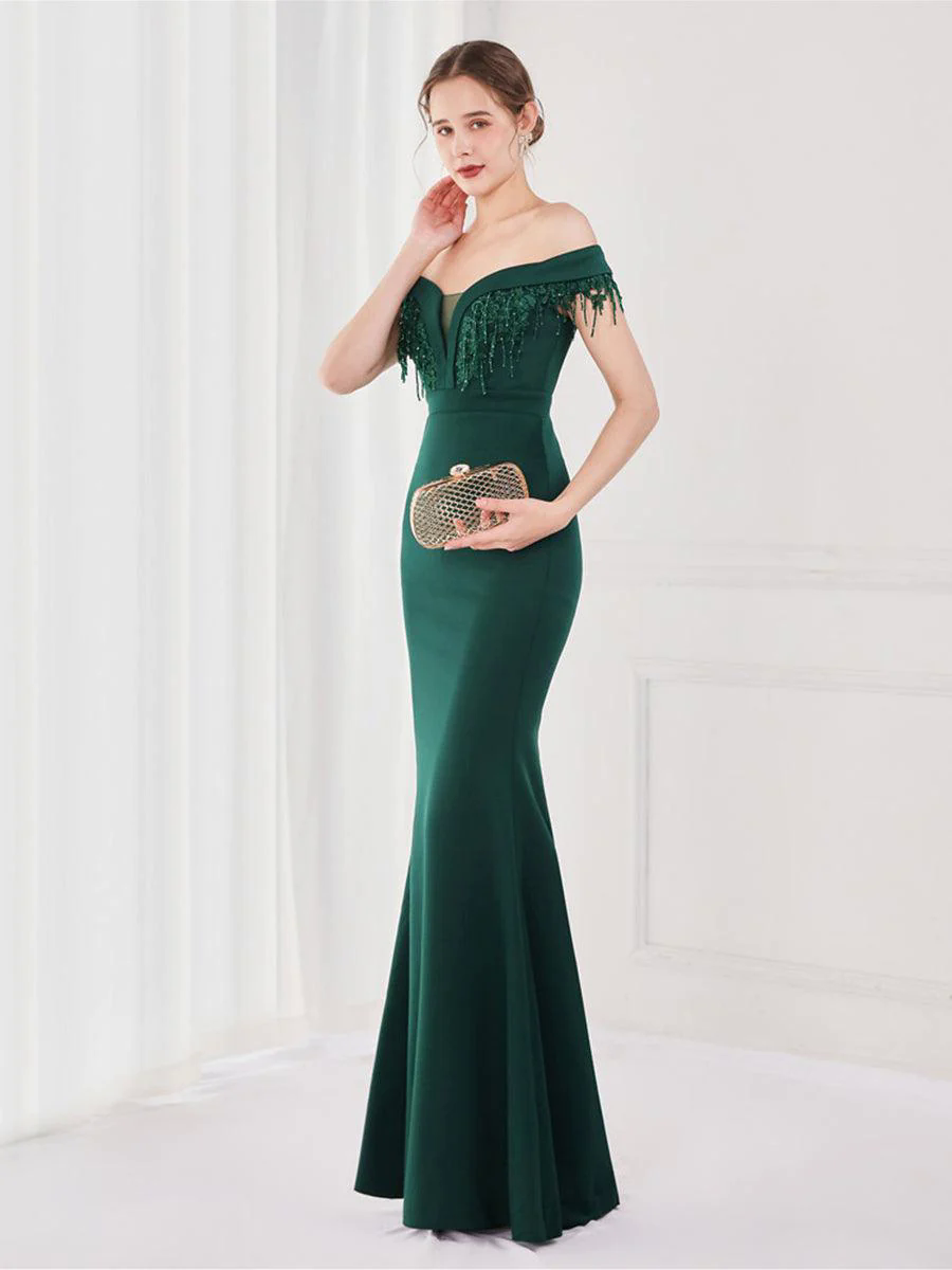 Off Shoulder Fringed Mermaid Prom Dress MYC2009 Off Shoulder Fringed Mermaid Prom Dress MYC2009