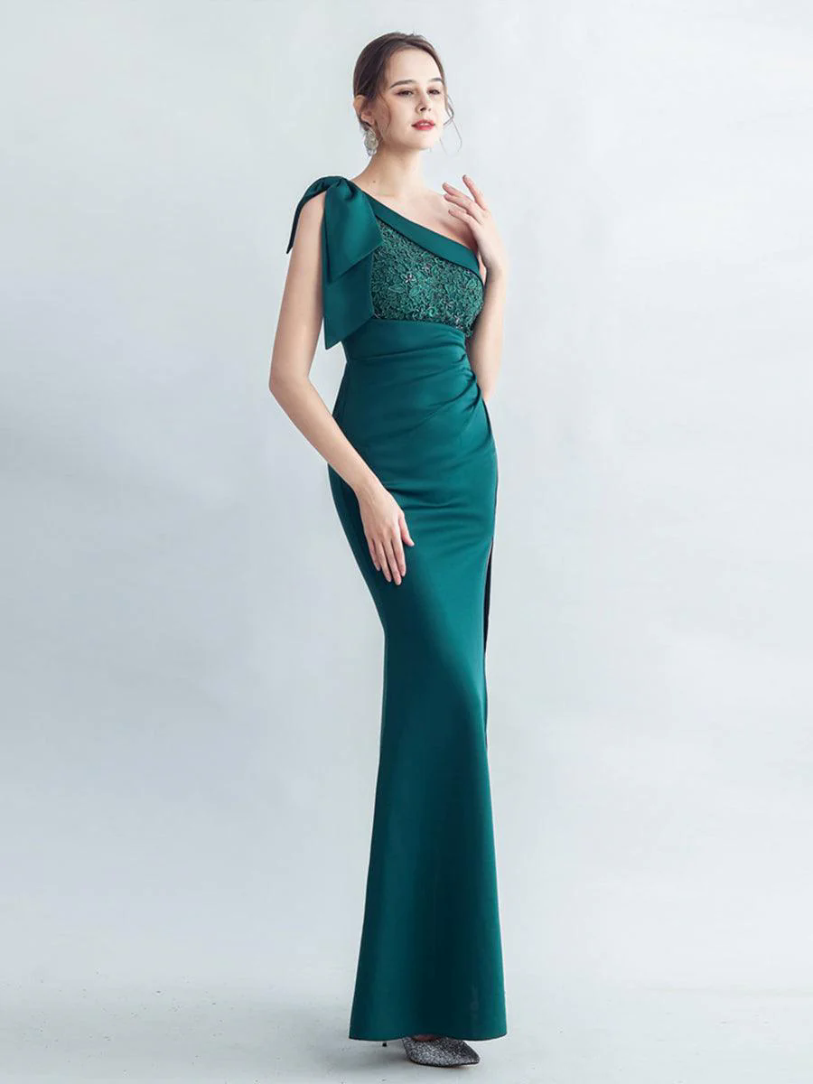 One Shoulder Panel Lace Split Prom Dress MYC2005 One Shoulder Panel Lace Split Prom Dress MYC2005