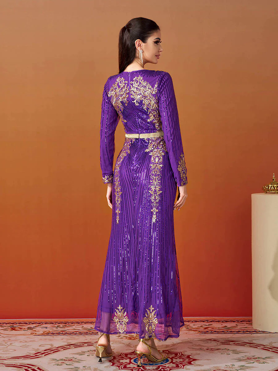 Long Sleeve Purple Sequin Dress ME00326 Long Sleeve Purple Sequin Dress ME00326