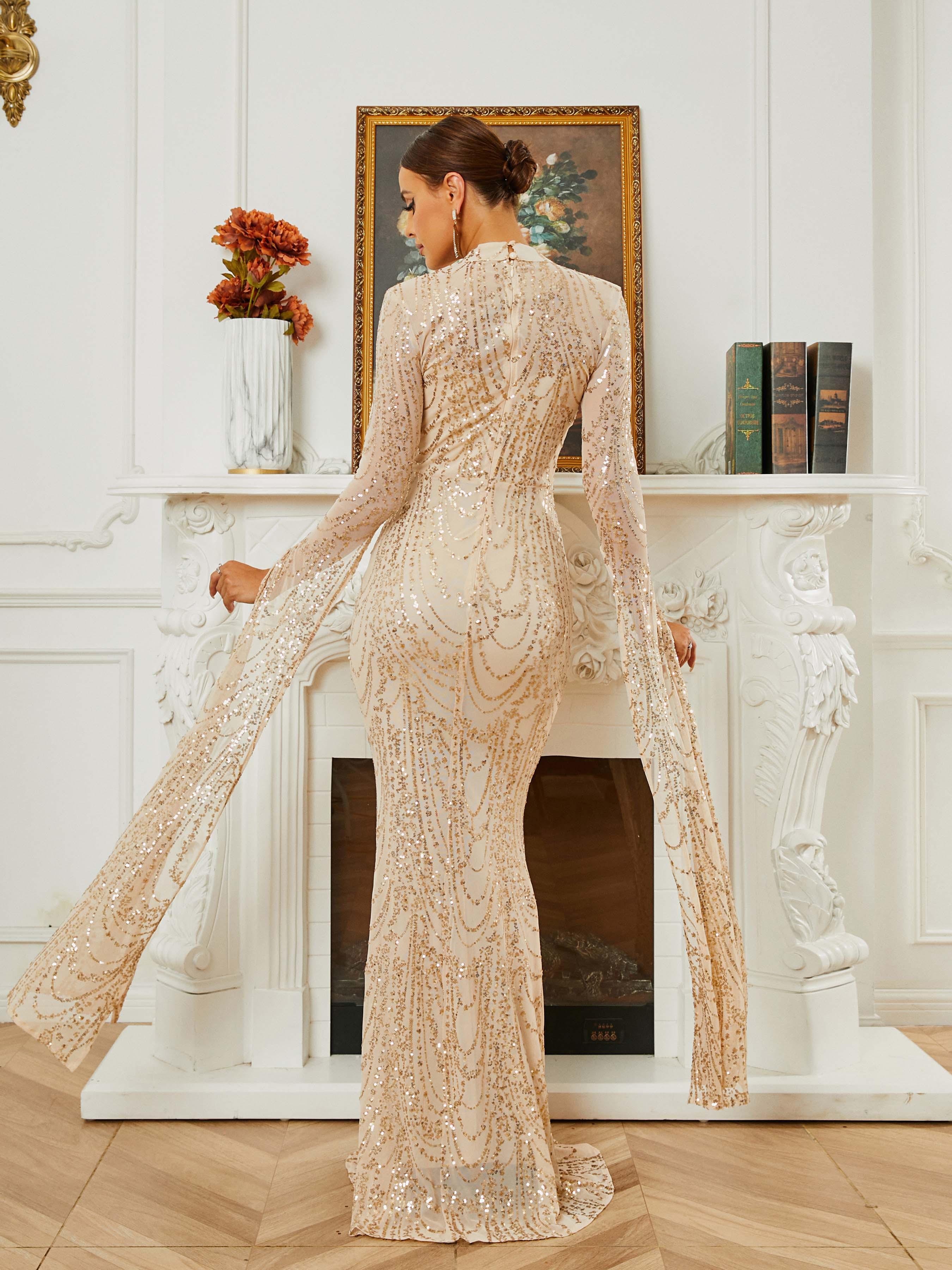 Stand Collar Mermaid Long Sleeve Evening Dress RA60055 Stand Collar Mermaid Long Sleeve Evening Dress RA60055