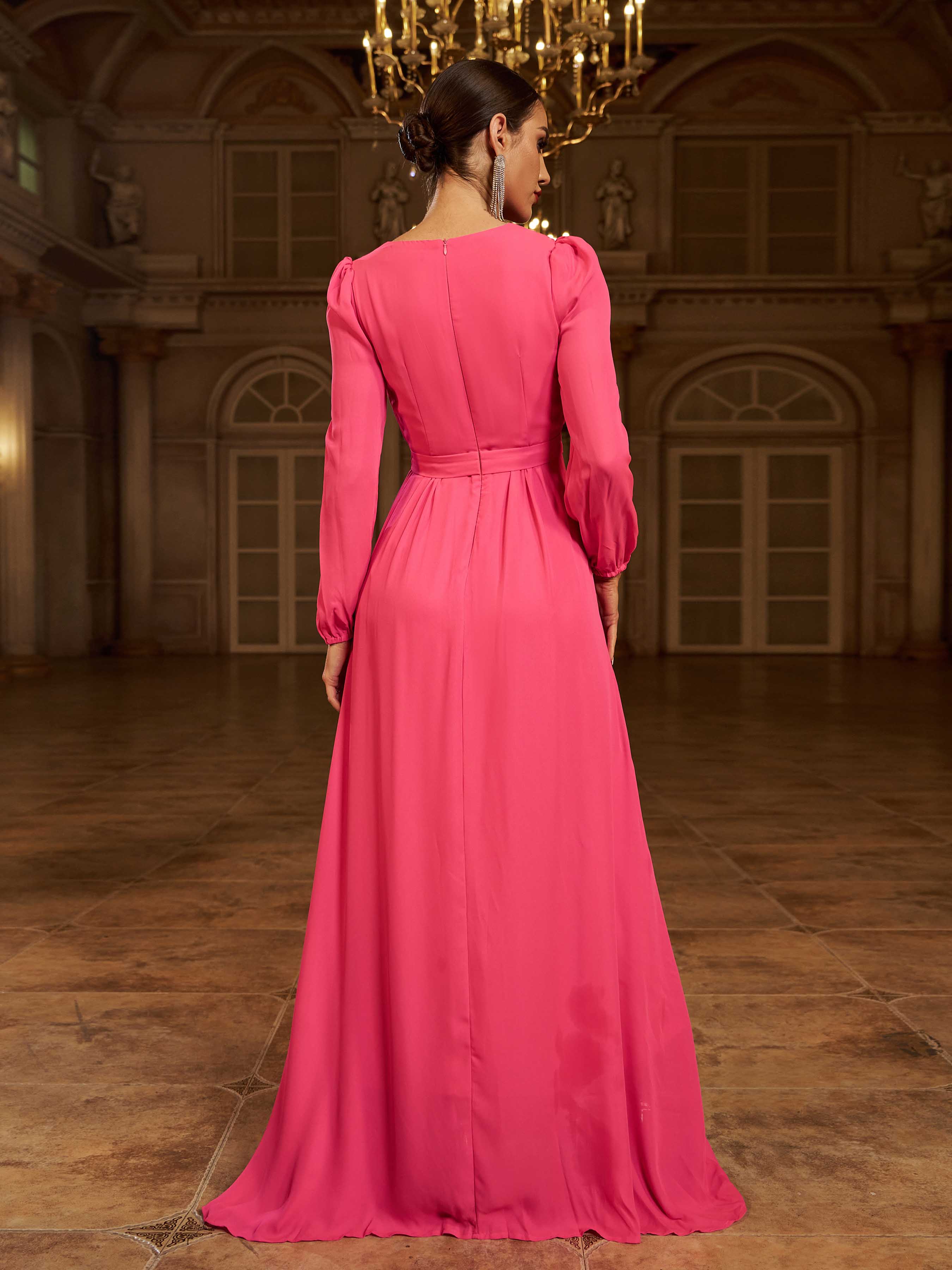 Formal V Neck A-Line Rose Red Chiffon Prom Dress XJ402 Formal V Neck A-Line Rose Red Chiffon Prom Dress XJ402
