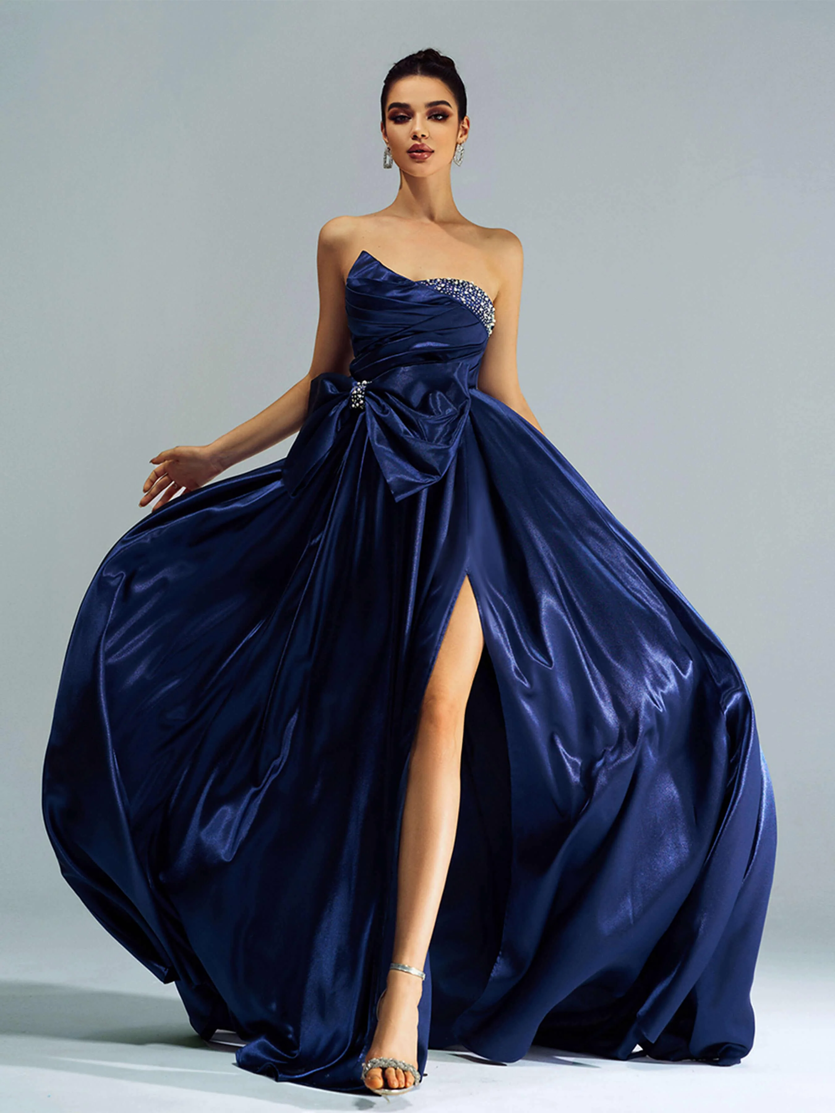 Bowknot Ruched Beaded Evening Dress GZ60067 Bowknot Ruched Beaded Evening Dress GZ60067